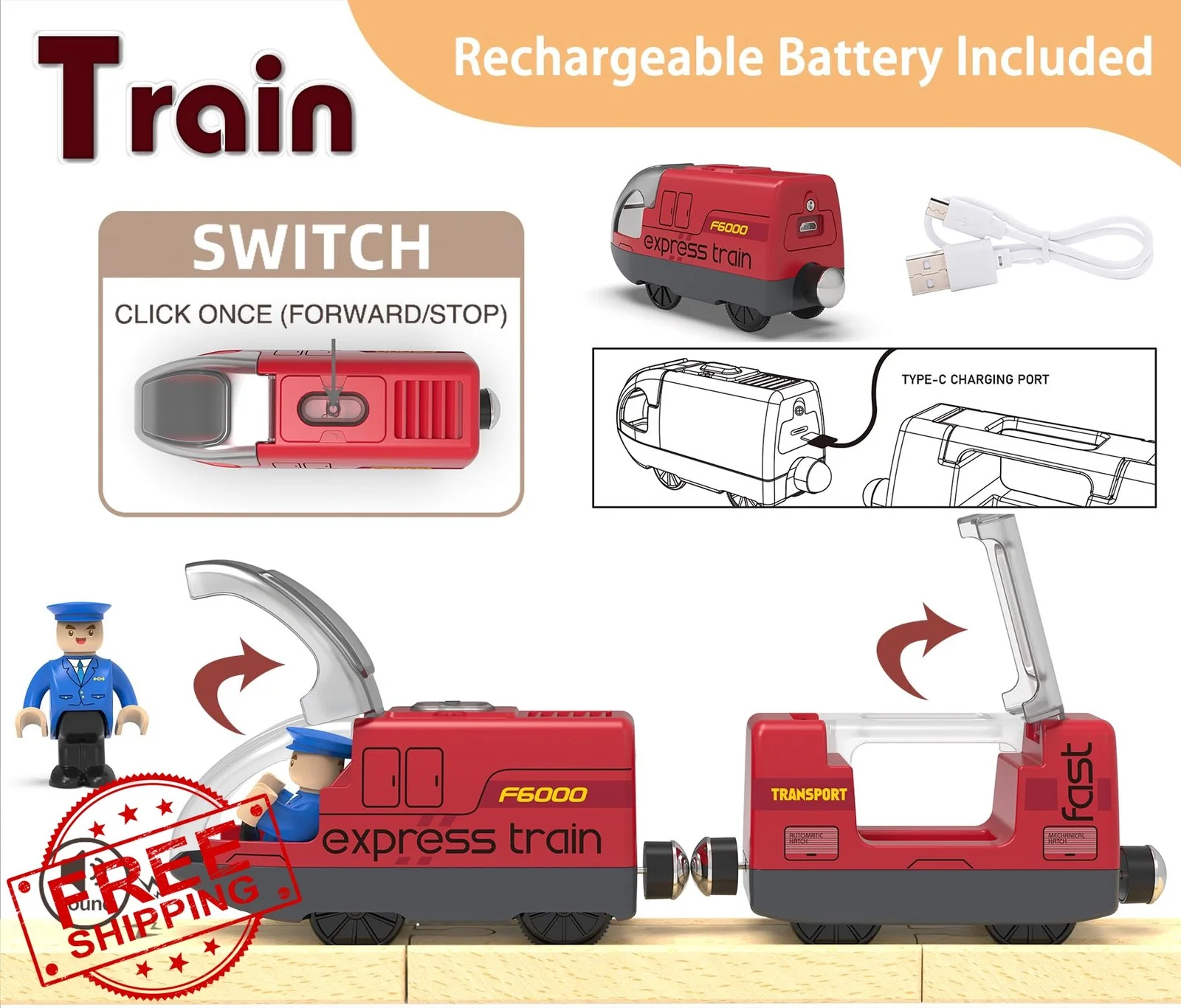 Z MAYABBO Remote-Controlled Wooden City Train Set - Image 3
