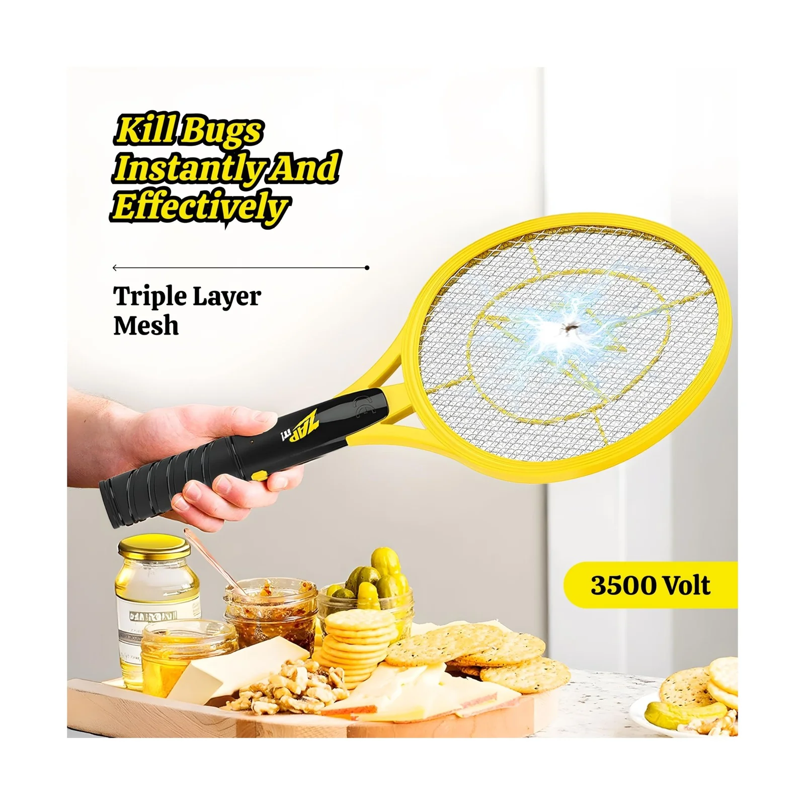 ZAP IT! Electric Fly Swatter Racket - 3,500 Volt Insect Zapper Racket - Image 4