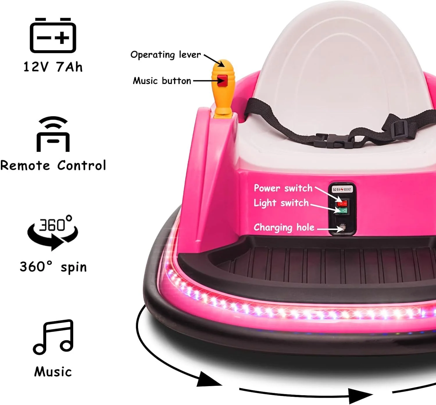 12V Electric Ride-On Bumper Car for Toddlers with 360 Degree Spin and Remote Control - Image 2