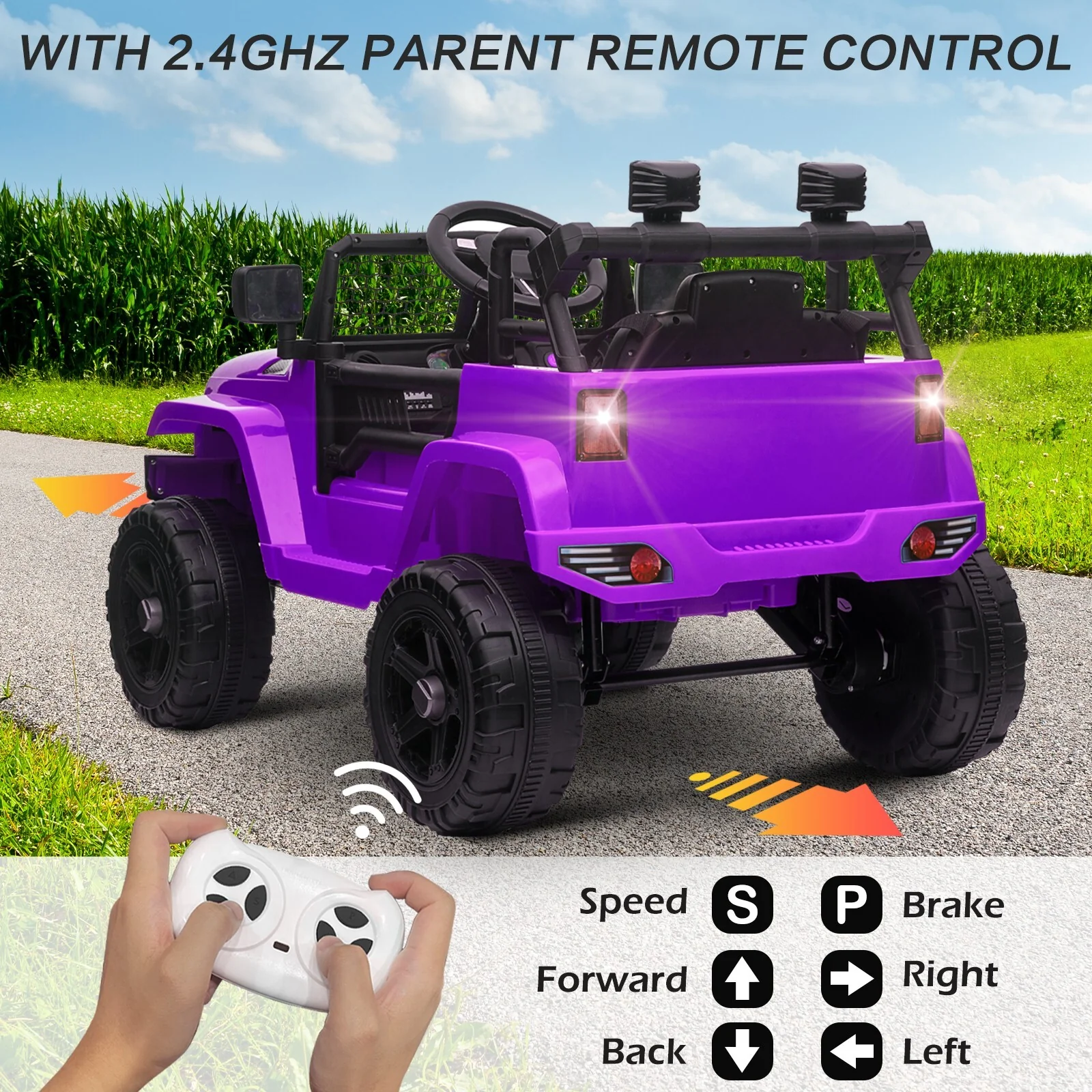 12V Kids Ride-On Truck with Power Wheels, LED Lights, and Parental Remote Control - Image 5