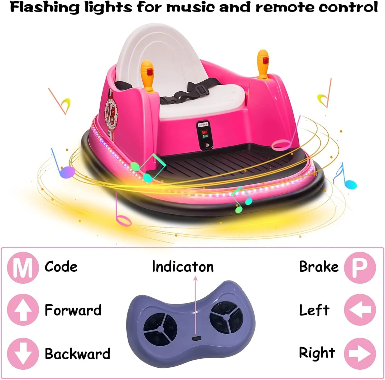 12V Kids Ride-On Bumper Car with Remote Control, 360° Spin, and Flashing Lights for Toddlers - Image 3