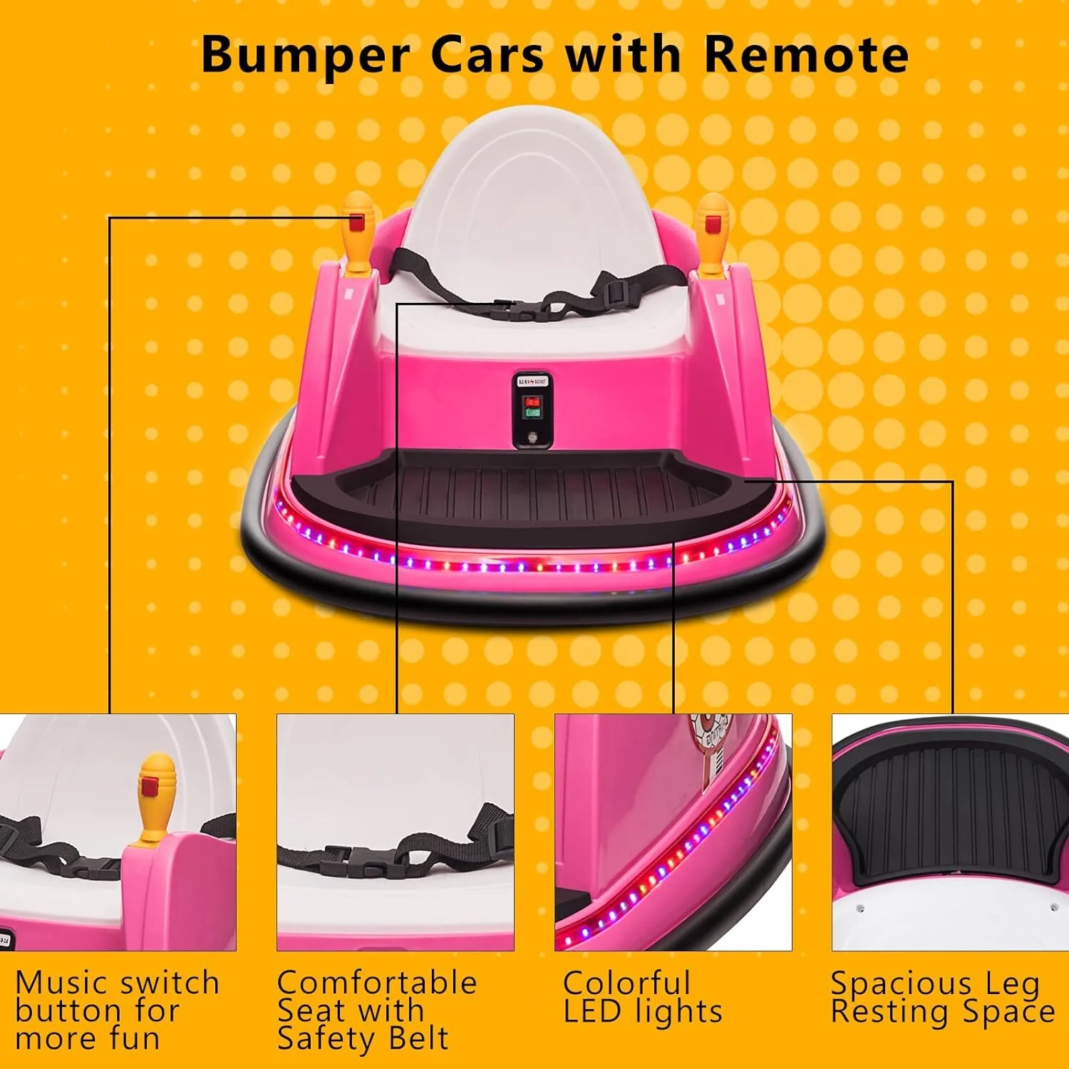 12V Kids Ride-On Bumper Car with Remote Control, 360° Spin, and Flashing Lights for Toddlers - Image 7