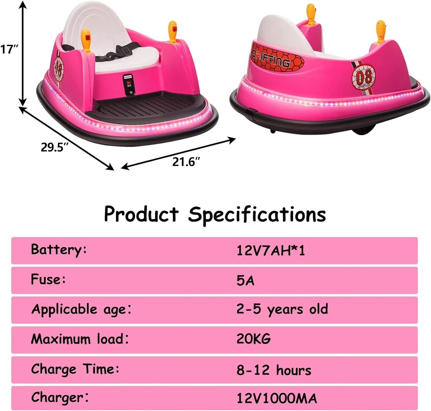 12V Kids Ride-On Bumper Car with Remote Control, 360° Spin, and Flashing Lights for Toddlers - Image 8