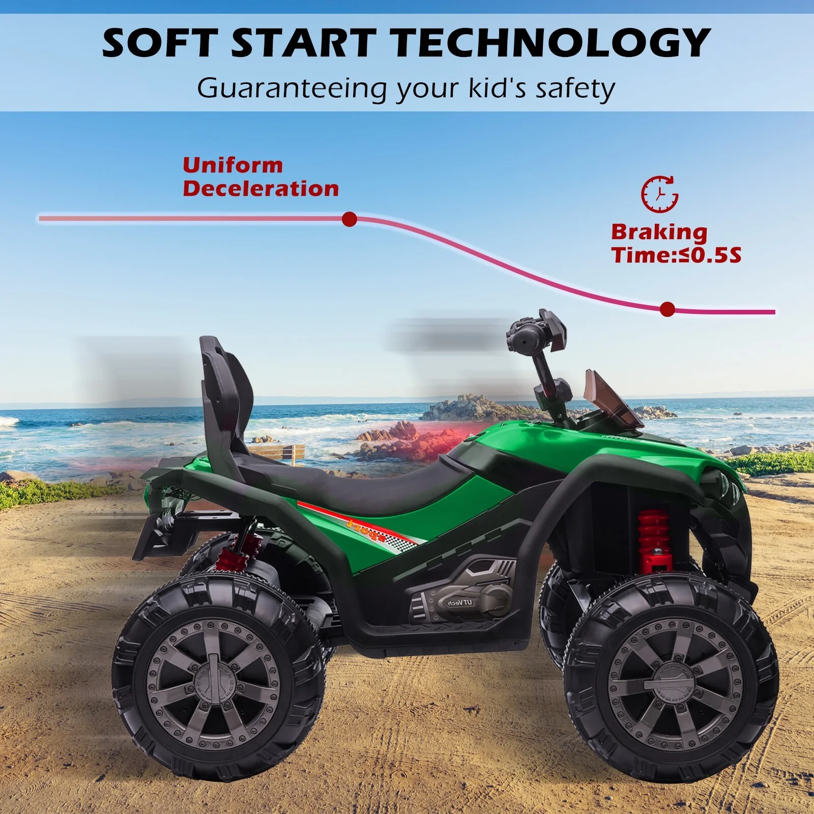 12V Kids Electric Ride-On Off-Road ATV Quad Car Toy with 2 Speeds and LED Lights Green - Image 4