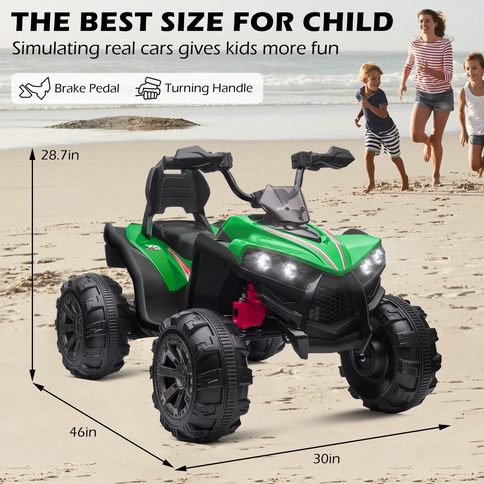 12V Kids Electric Ride-On Off-Road ATV Quad Car Toy with 2 Speeds and LED Lights Green - Image 9