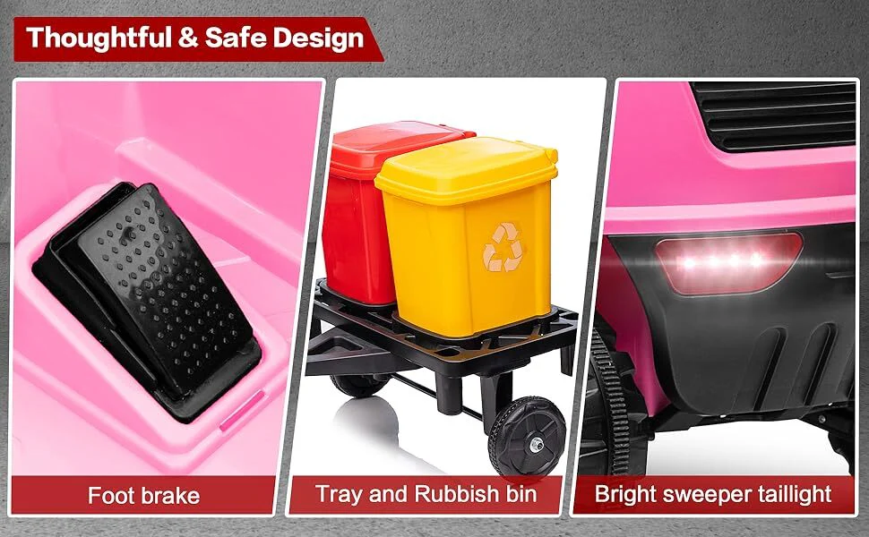 12V Kids Ride-On Construction Sweeper Truck with Trailer and Rubbish Bin Toy Car - Image 10