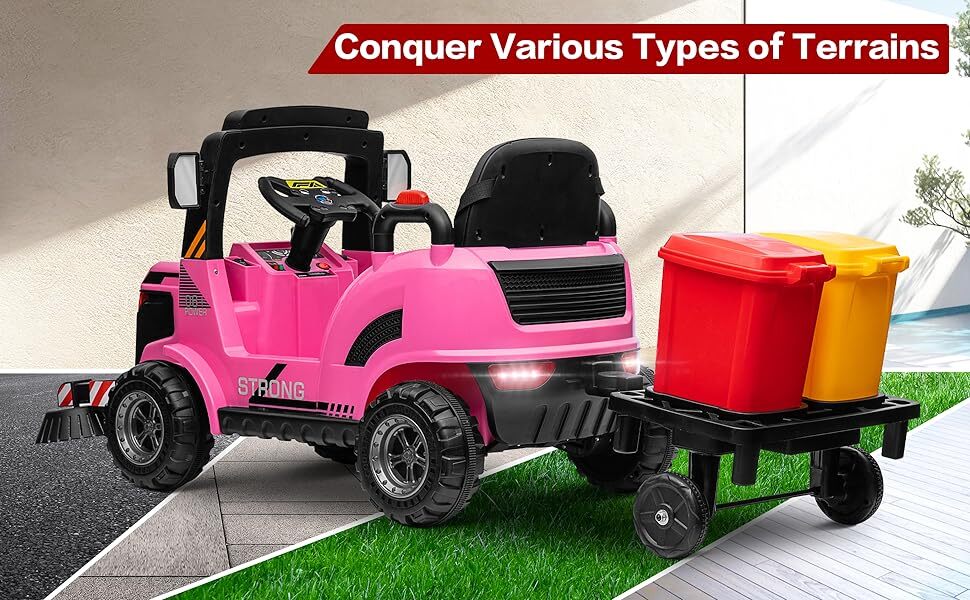 12V Kids Ride-On Construction Sweeper Truck with Trailer and Rubbish Bin Toy Car - Image 11