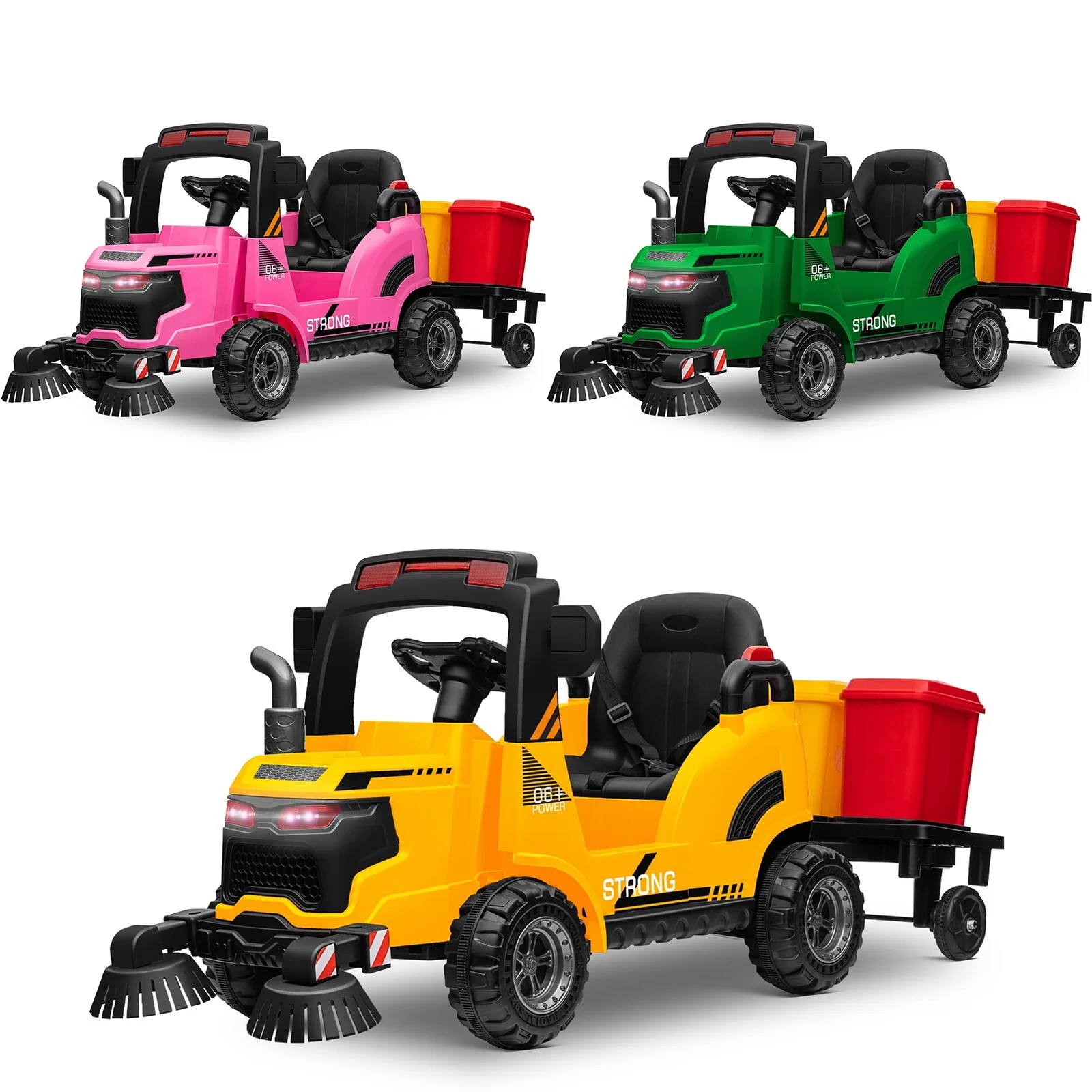 12V Kids Ride-On Construction Sweeper Truck with Trailer and Rubbish Bin Toy Car - Image 12