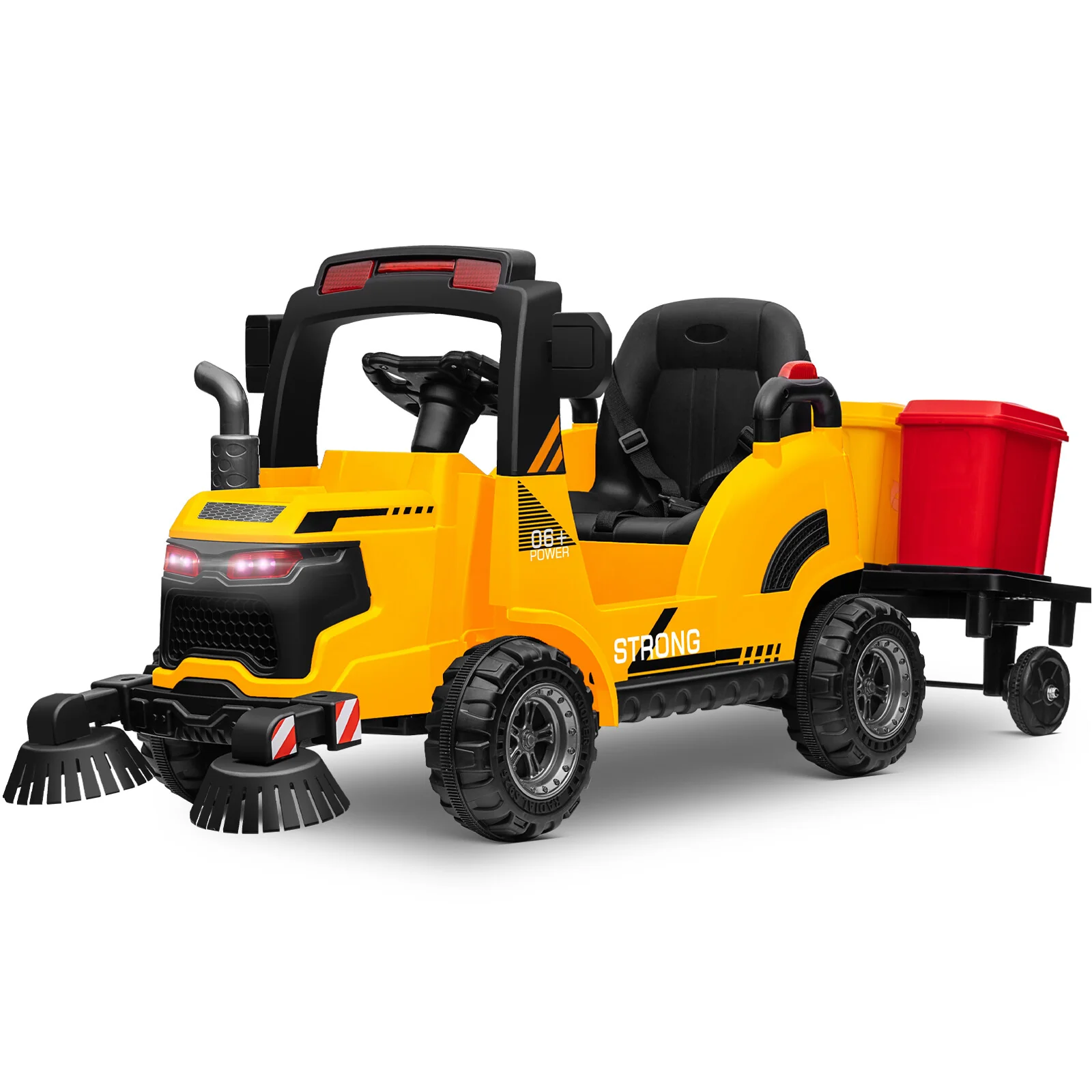 12V Kids Ride-On Construction Sweeper Truck with Trailer and Rubbish Bin Toy Car - Image 14