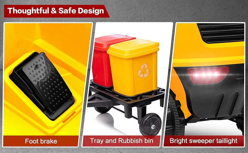 12V Kids Ride-On Construction Sweeper Truck with Trailer and Rubbish Bin Toy Car - Image 23