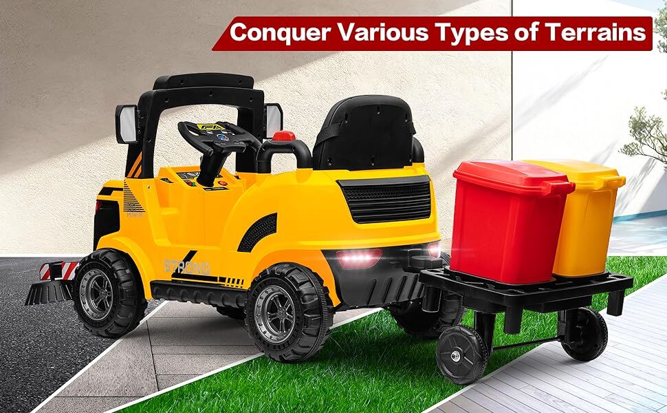 12V Kids Ride-On Construction Sweeper Truck with Trailer and Rubbish Bin Toy Car - Image 24