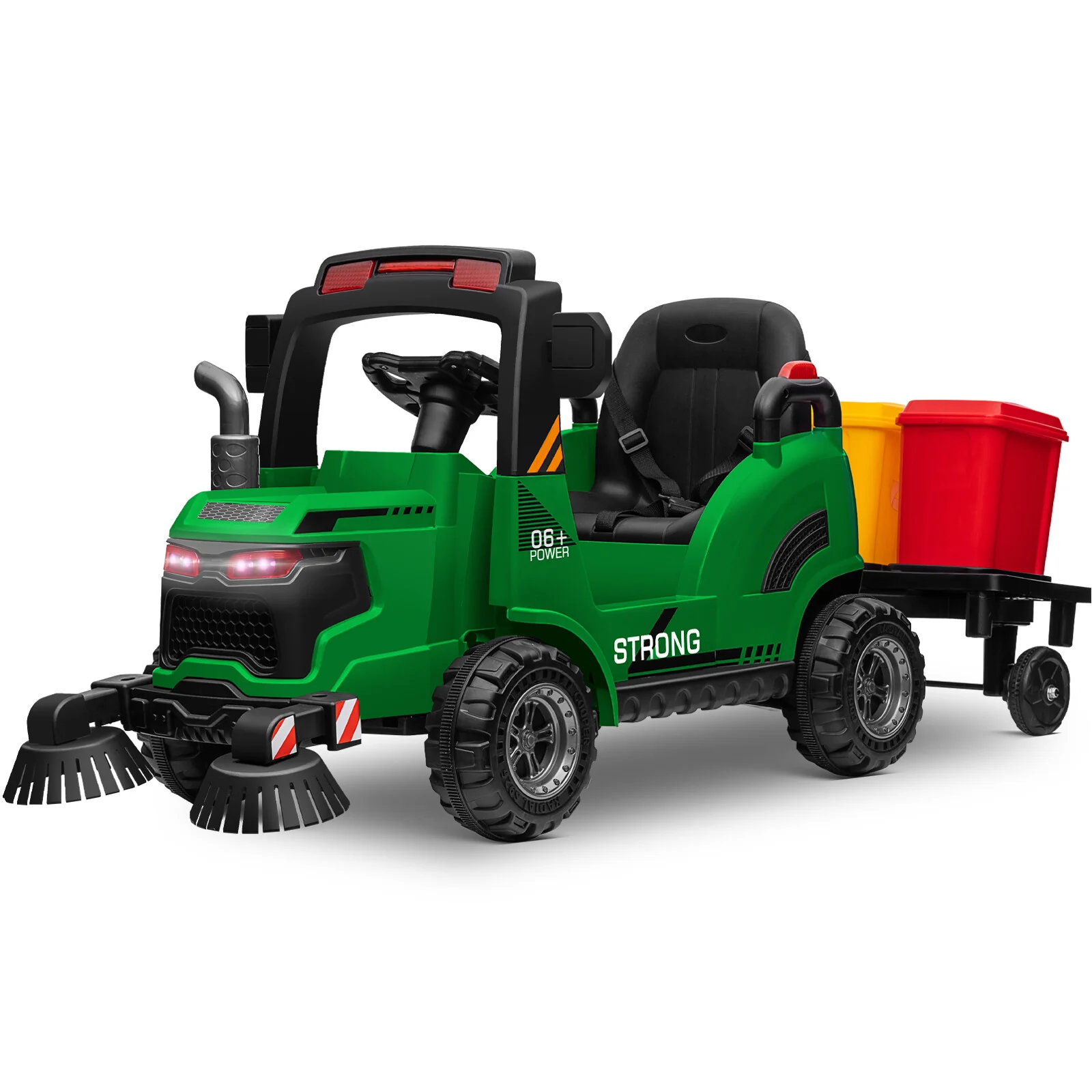 12V Kids Ride-On Construction Sweeper Truck with Trailer and Rubbish Bin Toy Car - Image 25