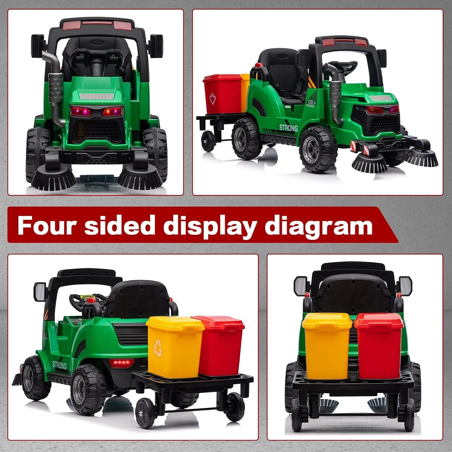 12V Kids Ride-On Construction Sweeper Truck with Trailer and Rubbish Bin Toy Car - Image 29