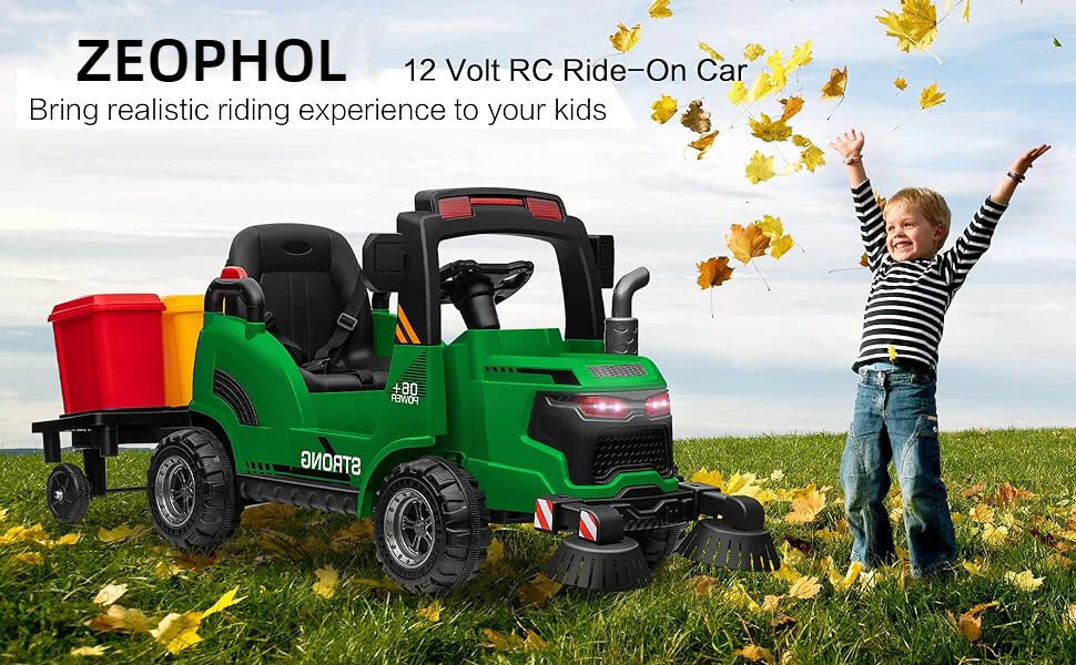 12V Kids Ride-On Construction Sweeper Truck with Trailer and Rubbish Bin Toy Car - Image 32
