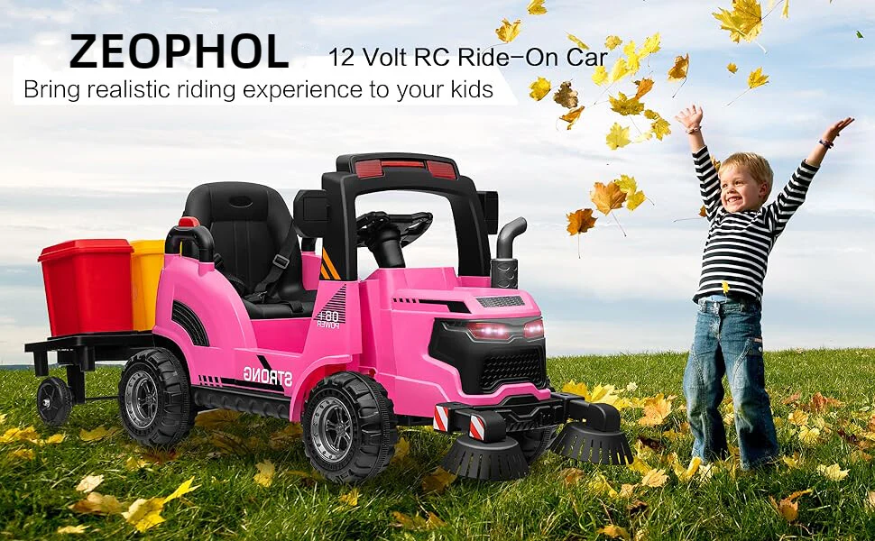 12V Kids Ride-On Construction Sweeper Truck with Trailer and Rubbish Bin Toy Car - Image 8