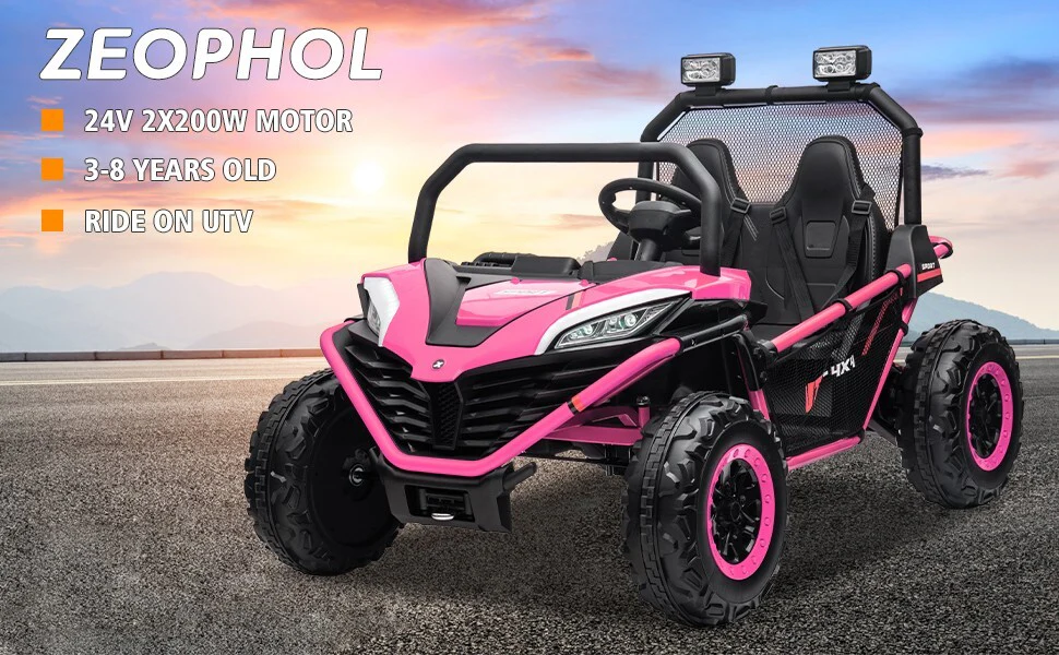 24V Kids 2-Seater Pink Ride-On UTV Toy with 400W Motor, Metal Frame, and EVA Wheels - Image 15