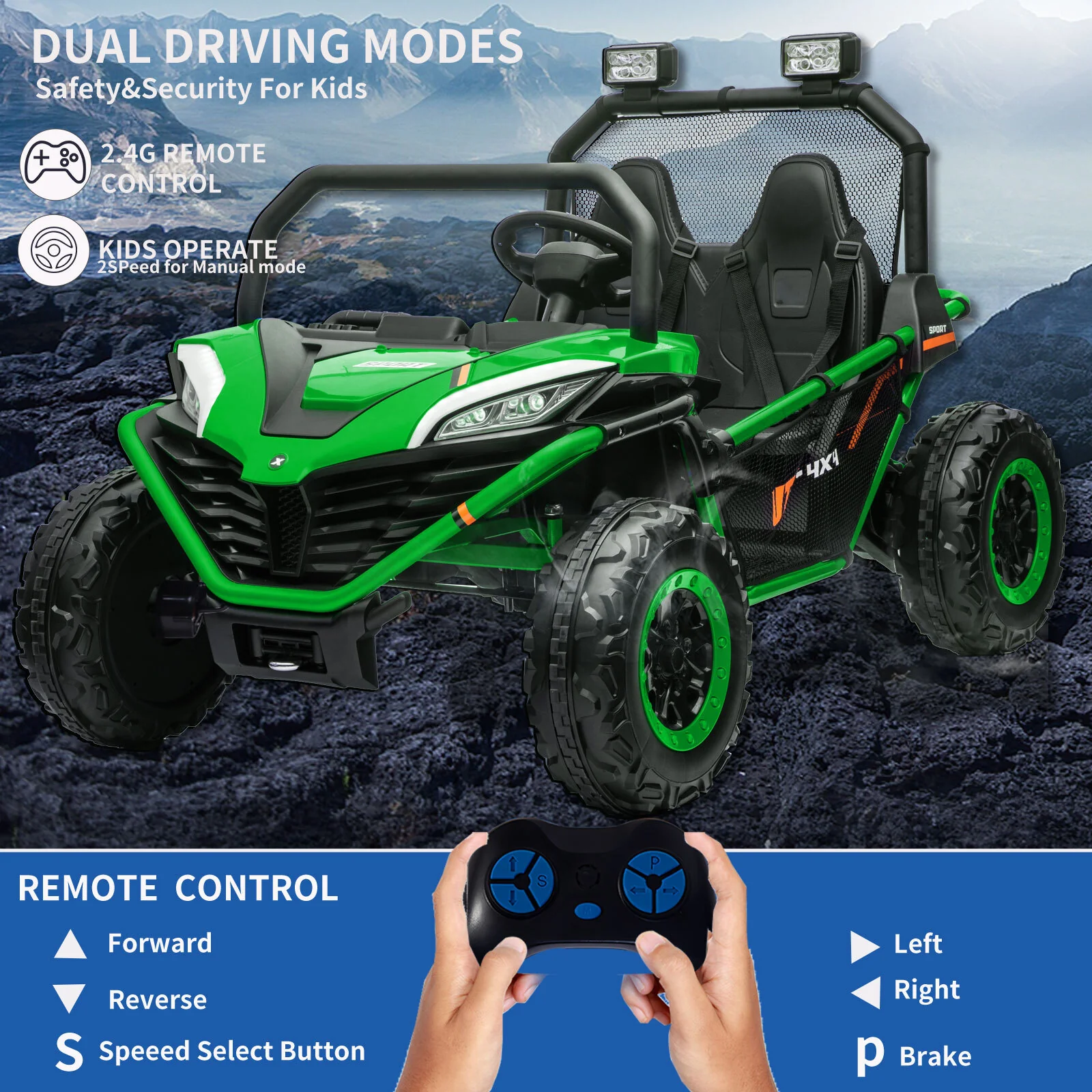 24V Kids 2-Seater Electric Ride-On UTV Truck with 4WD and 320W Motor, Remote Control - Image 40