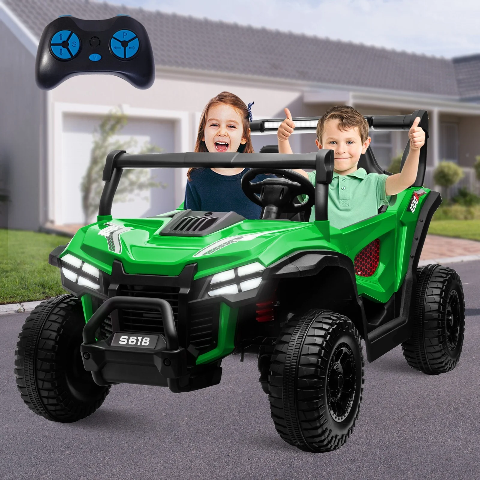 24V Kids Electric 2-Seater Ride-On UTV Truck 55in with Remote Control and 4x80W Motors Green - Image 8