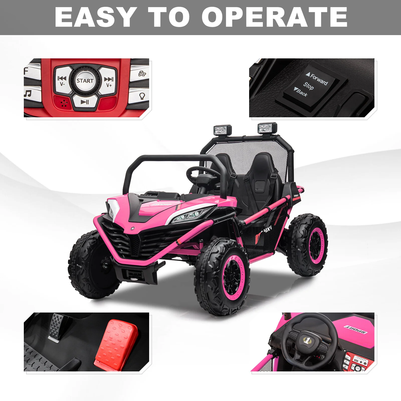 24V Kids 2-Seater Ride-On UTV Car with 400W Motor, Metal Frame, and EVA Wheels - Image 4