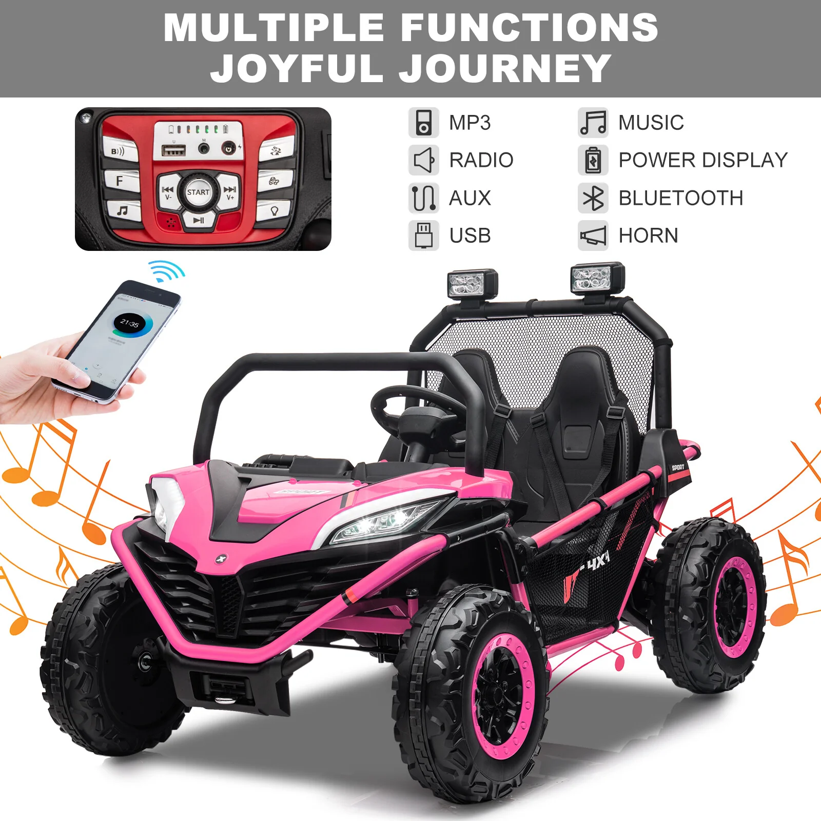 24V Kids 2-Seater Ride-On UTV Car with 400W Motor, Metal Frame, and EVA Wheels - Image 6