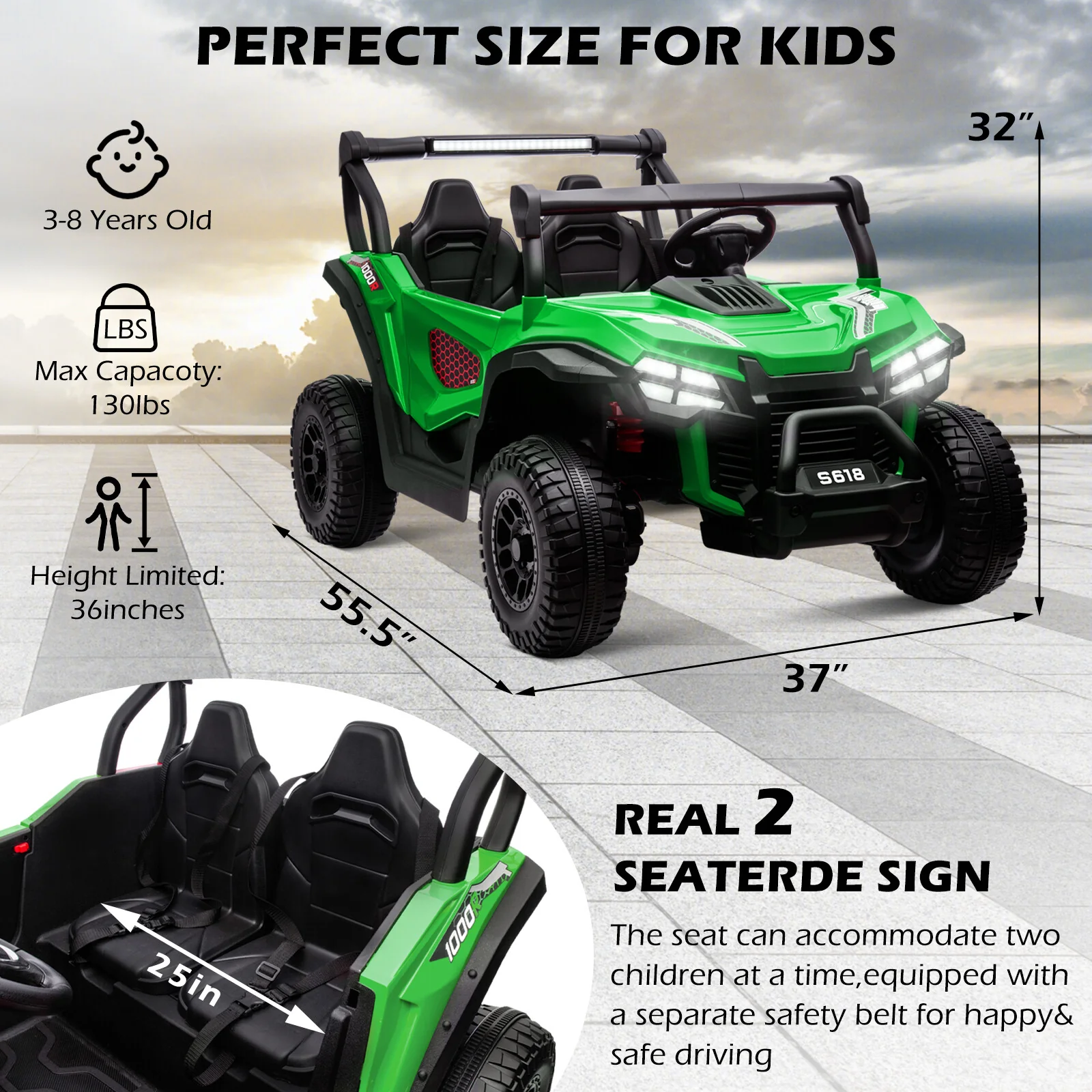 24V Electric Kids 2-Seater Ride-On UTV Truck with 4x80W Motors and Remote Control - Image 9