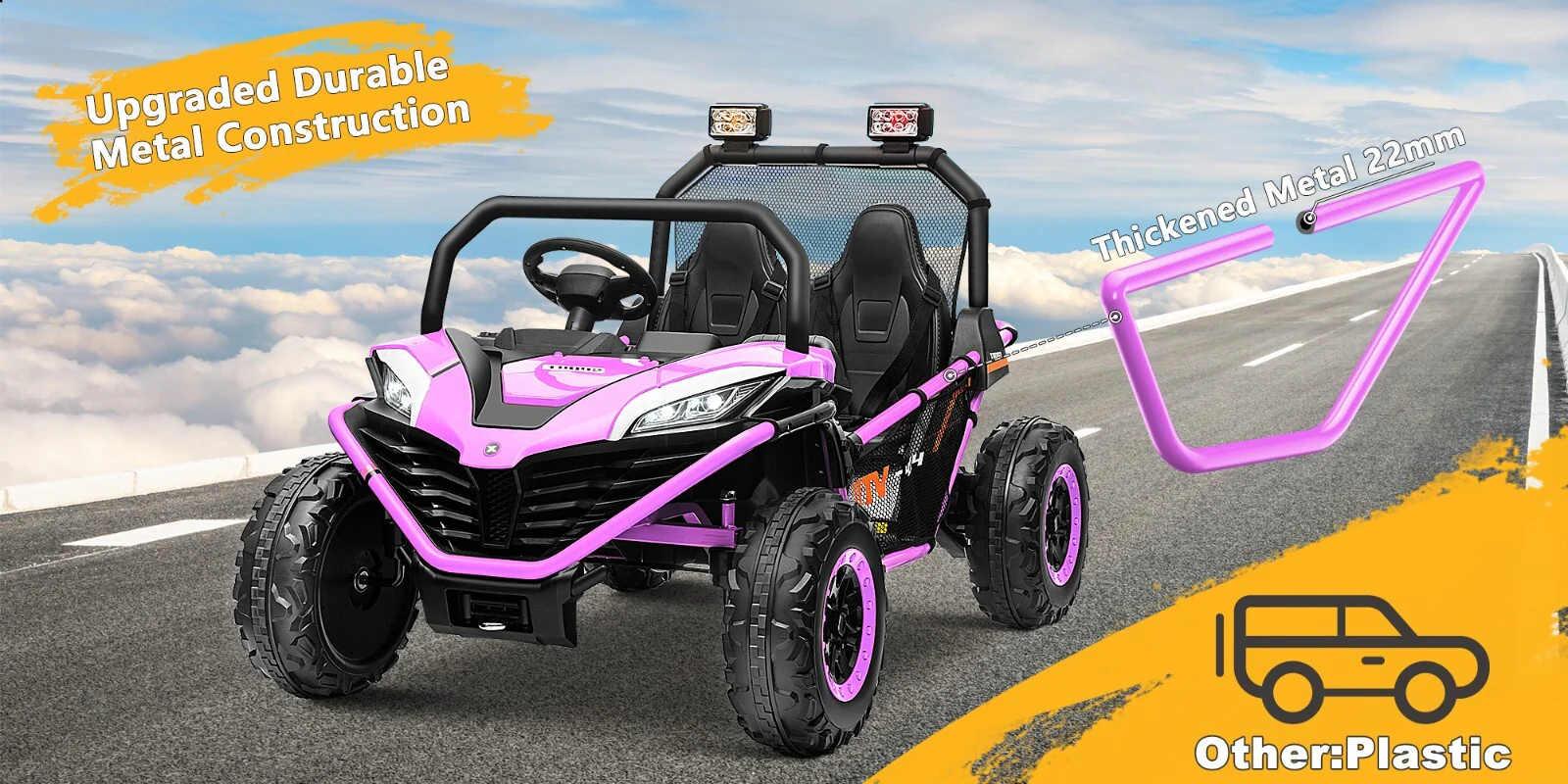 24V Kids 2-Seater Ride-On UTV Truck with 300W Motor, Remote Control, EVA Tires, Purple - Image 11