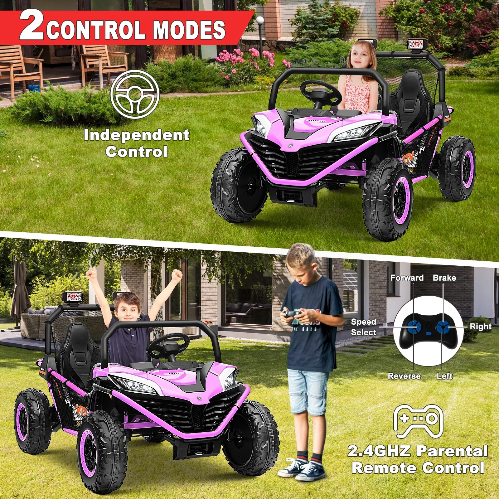 24V Kids 2-Seater Ride-On UTV Truck with 300W Motor, Remote Control, EVA Tires, Purple - Image 3