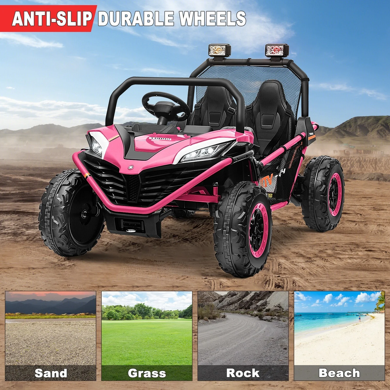 24V Kids 2-Seater Ride-On UTV Truck with 300W Motor, Remote Control, and EVA Tires - Pink - Image 4