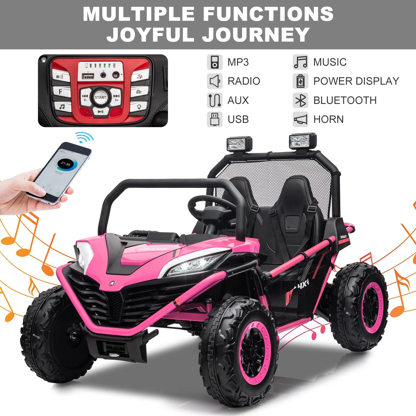 24V Kids 2-Seater Ride-On UTV Truck with 300W Motor, Remote Control, and EVA Tires - Pink - Image 7
