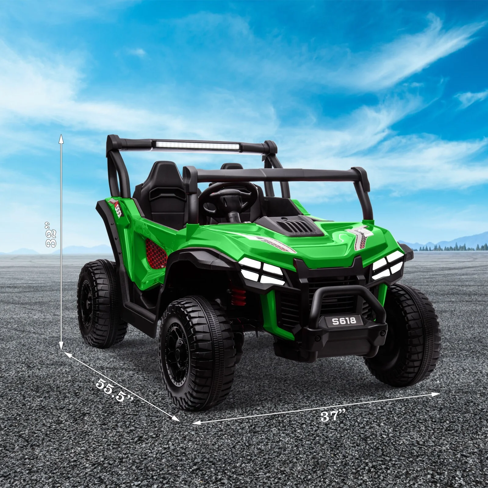 24V Kids Electric 4WD Ride-On UTV Truck, 2-Seater, Green, 80W Motor - Image 11