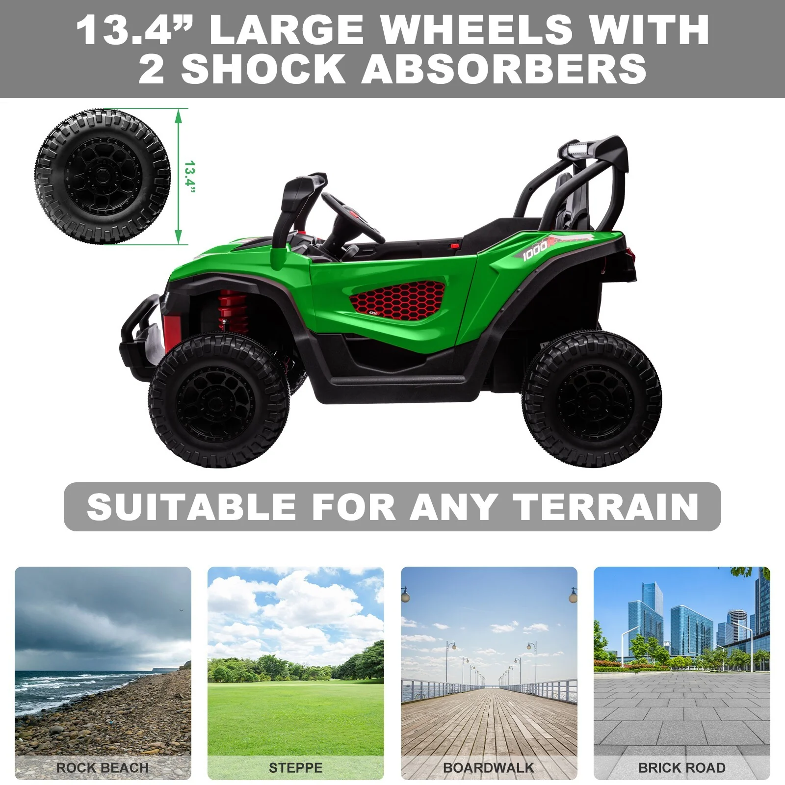 24V Kids Electric 4WD Ride-On UTV Truck, 2-Seater, Green, 80W Motor - Image 15