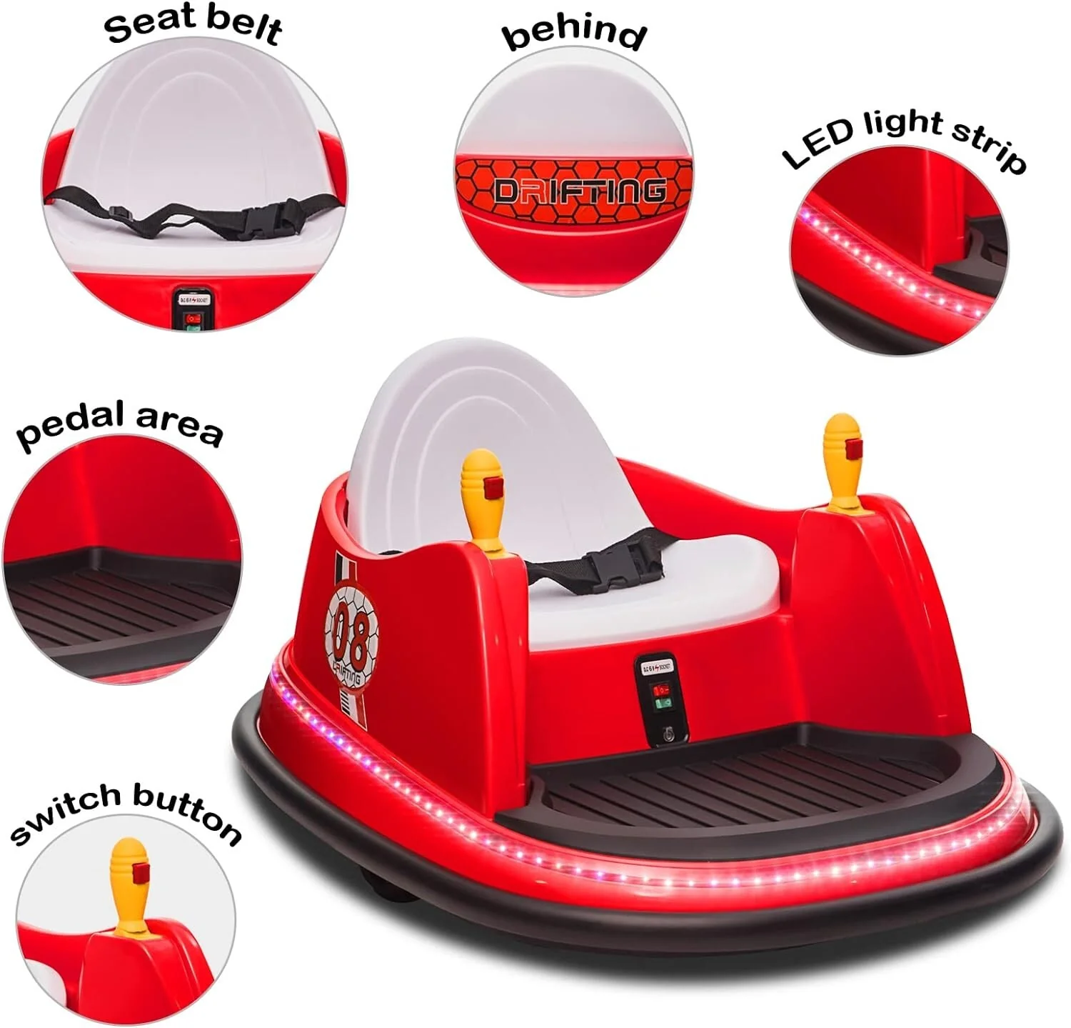 6V Electric Kids Ride-On Bumper Car with 360° Spin and Remote Control - Red Toddler Toy - Image 2