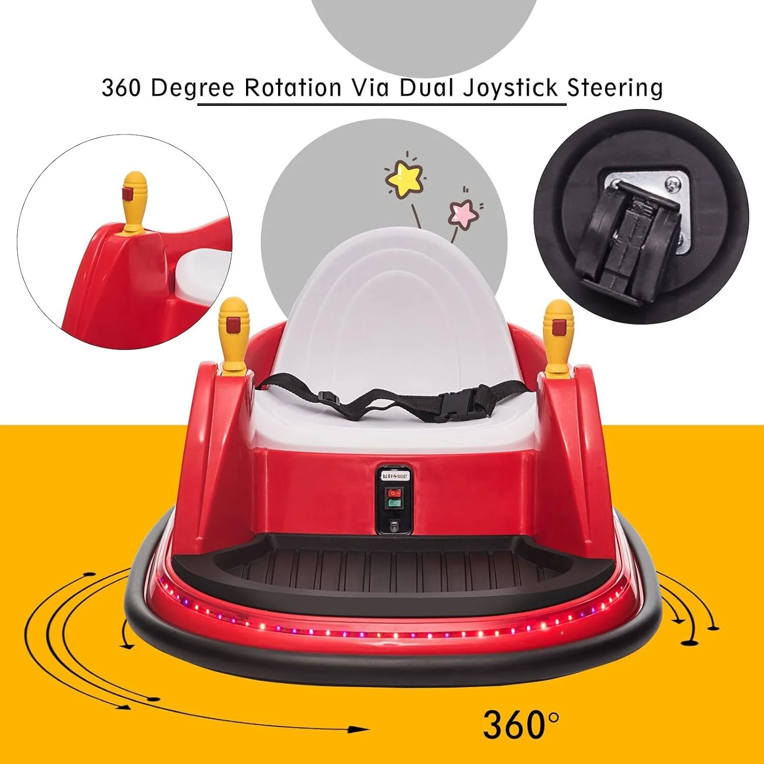 6V Electric Kids Ride-On Bumper Car with 360° Spin and Remote Control - Red Toddler Toy - Image 3