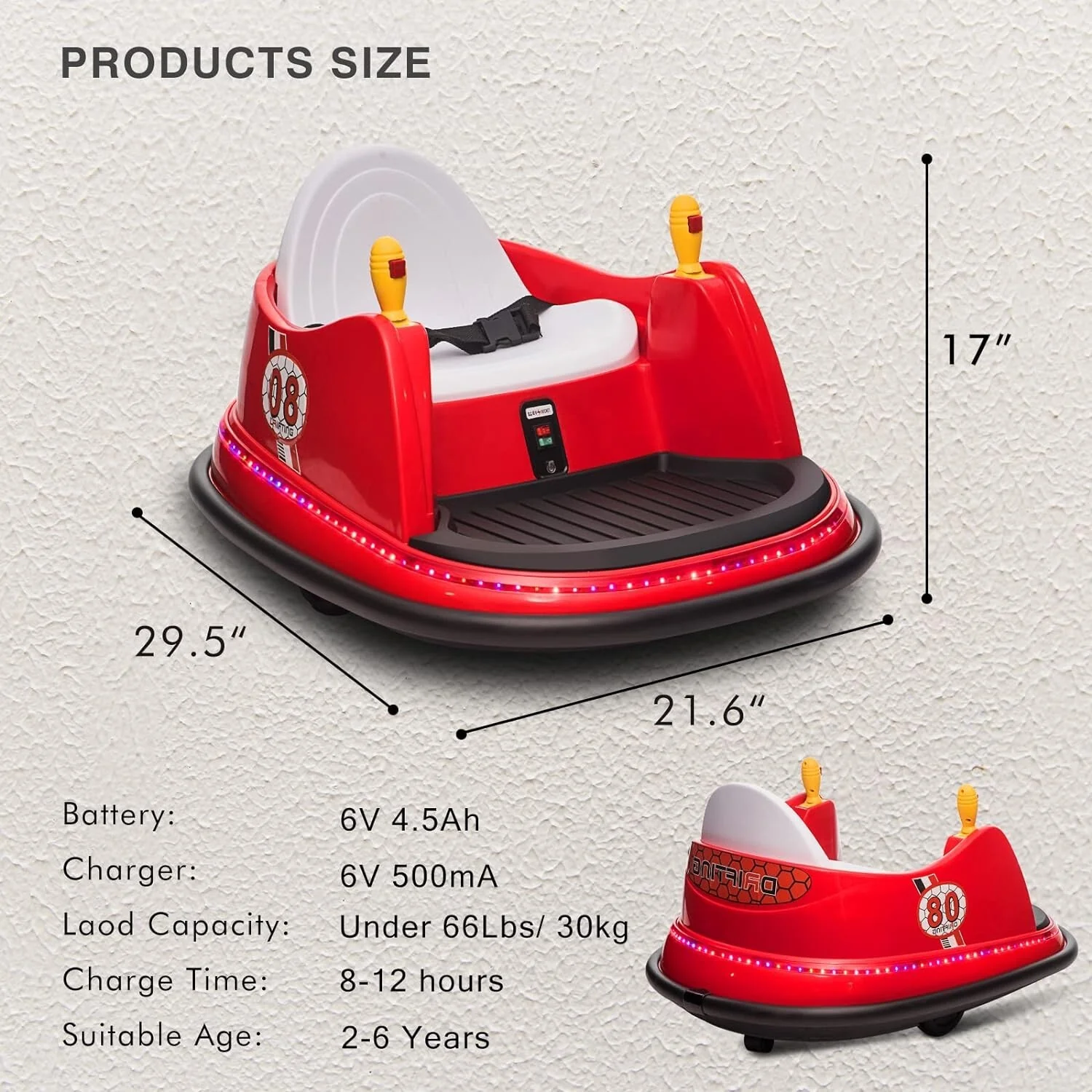 6V Electric Kids Ride-On Bumper Car with 360° Spin and Remote Control - Red Toddler Toy - Image 8