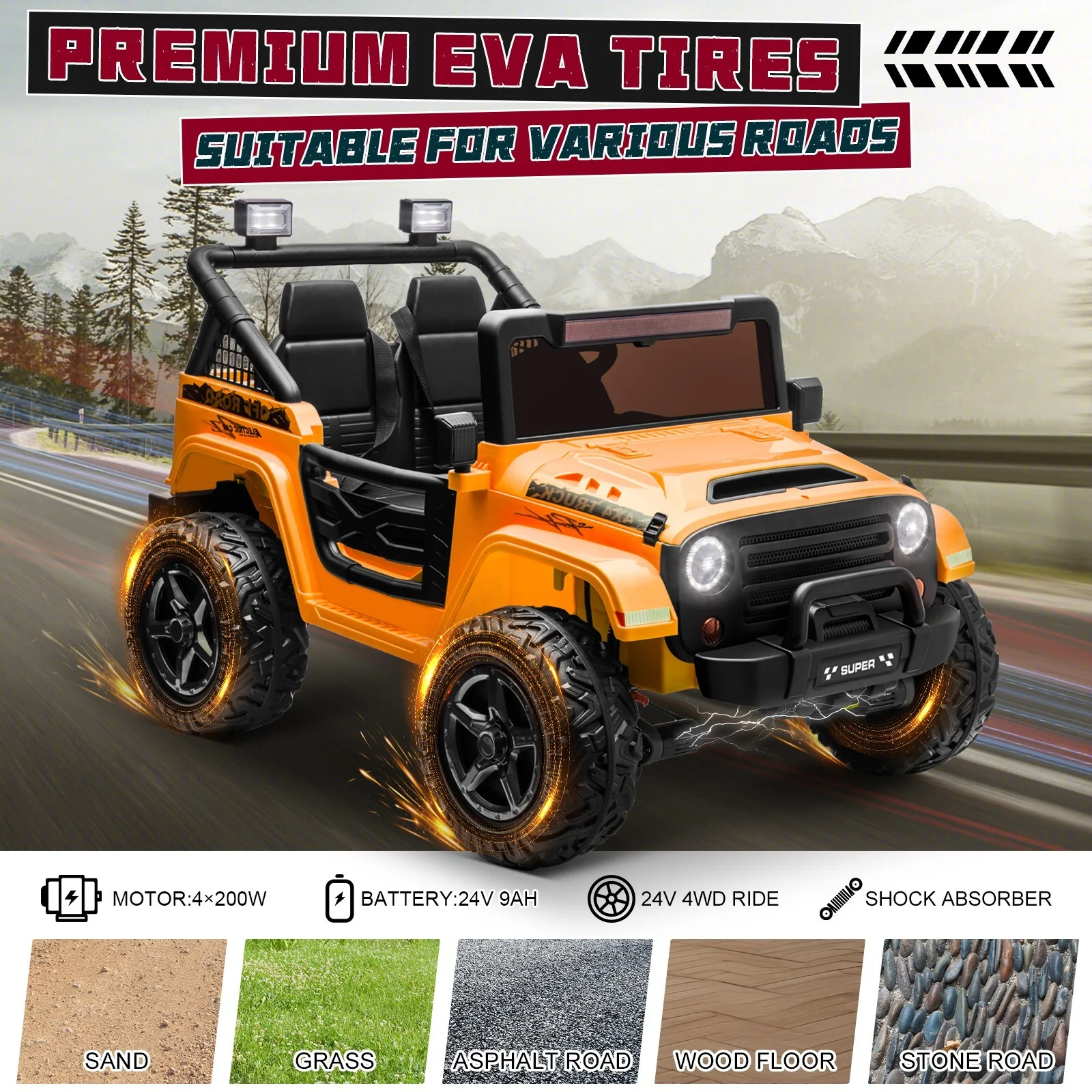 Kids Electric Ride-On Truck 24V 9AH Battery 4WD/2WD Multi-Color Power Car - Image 5