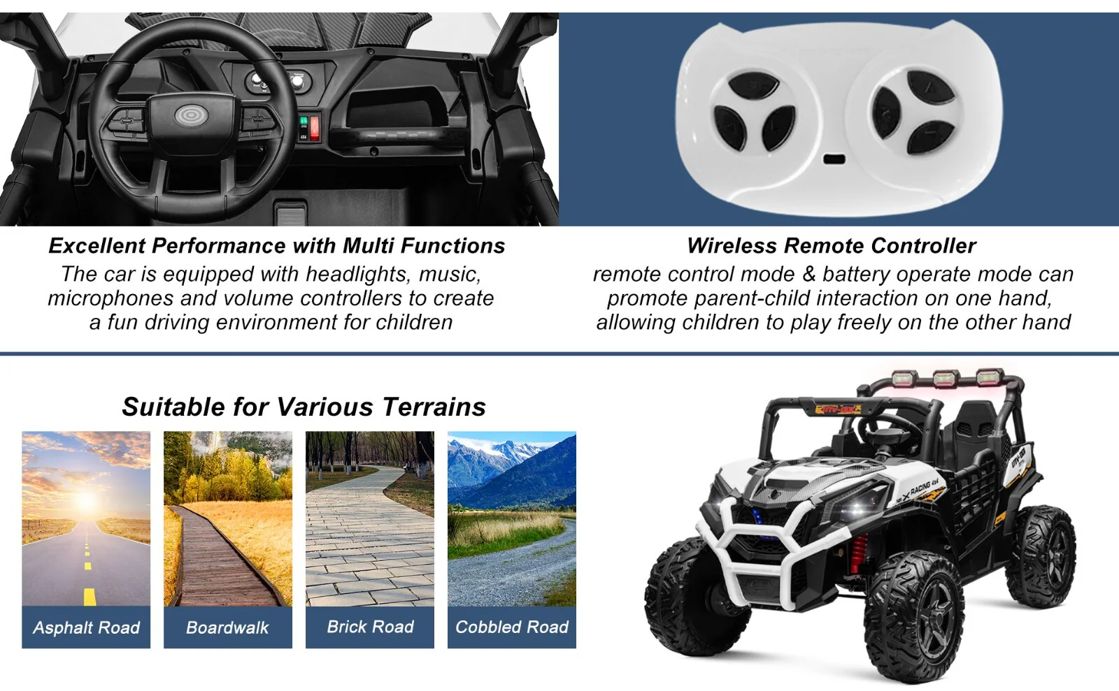 Electric Kids Ride-On 4WD/2WD UTV Truck with 24V Power, Bluetooth, and Music Features - Image 14