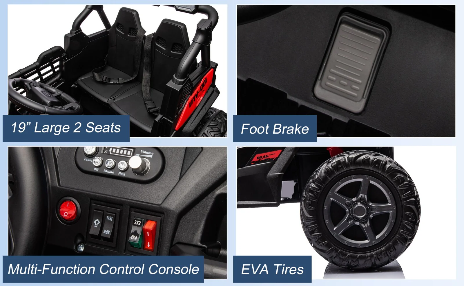 Kids Electric Ride-On UTV Truck 24V with 4WD/2WD and Remote Control Power Wheels - Image 14