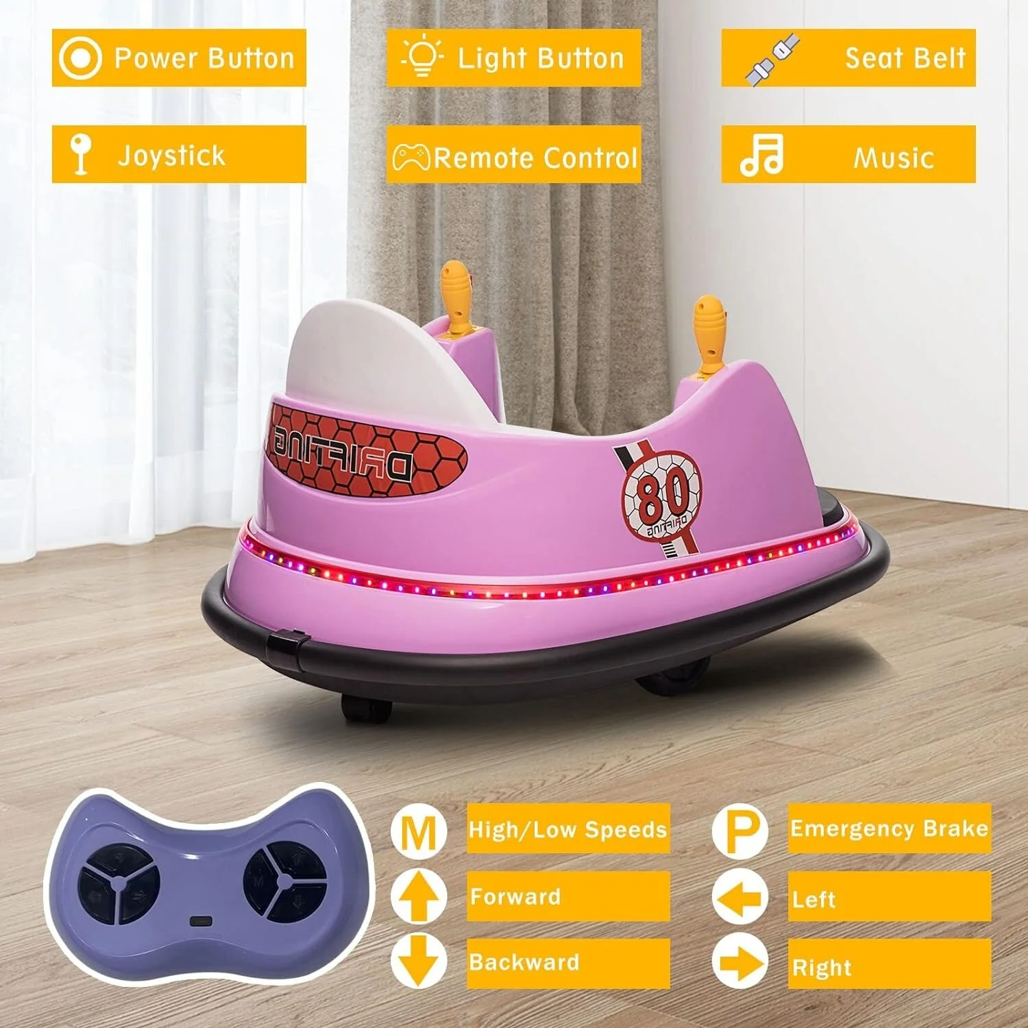 12V Kids Ride-On Bumper Car with Remote Control, 360° Spin and Flashing Lights for Toddlers - Image 8