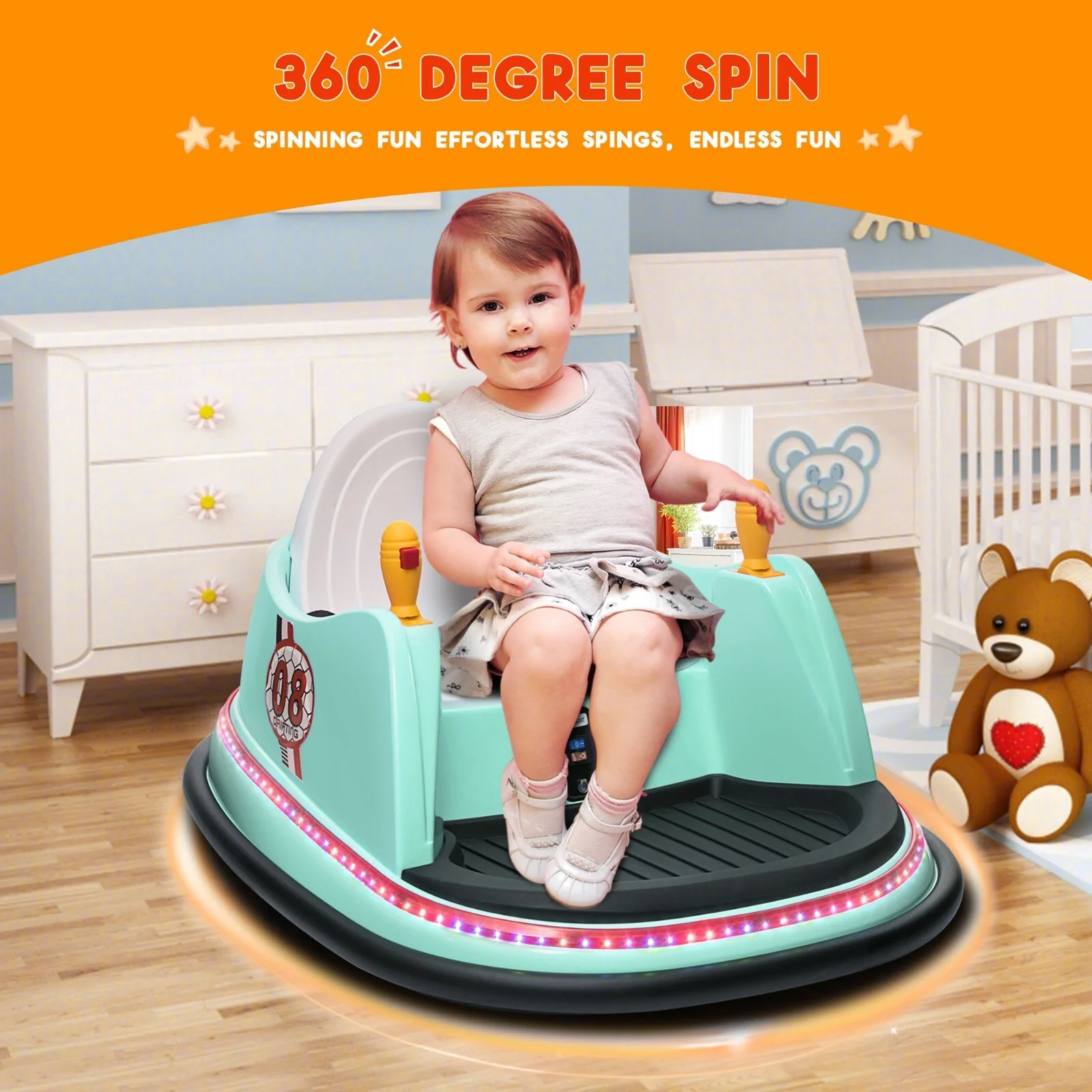 6V Kids Ride-On Bumper Car with Remote Control, 360° Spin and Flashing Lights for Toddlers - Image 53