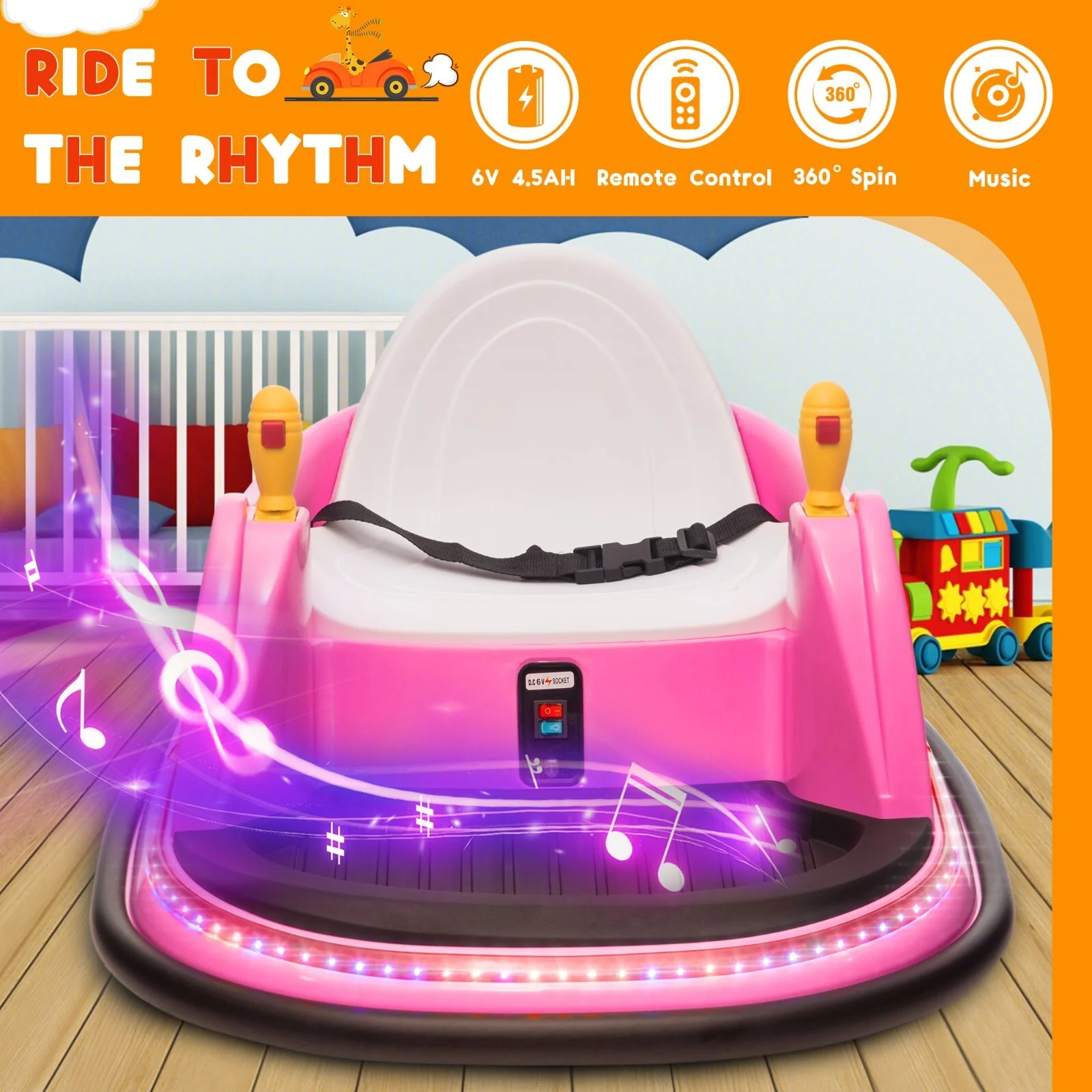 6V Pink Toddler Ride-On Bumper Car with Remote Control and 360° Spin - Image 2