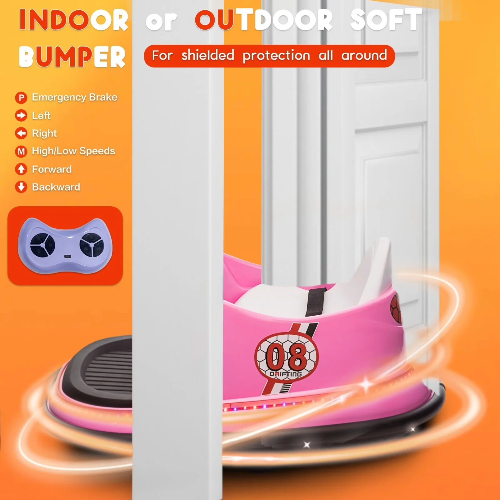 6V Pink Toddler Ride-On Bumper Car with Remote Control and 360° Spin - Image 5