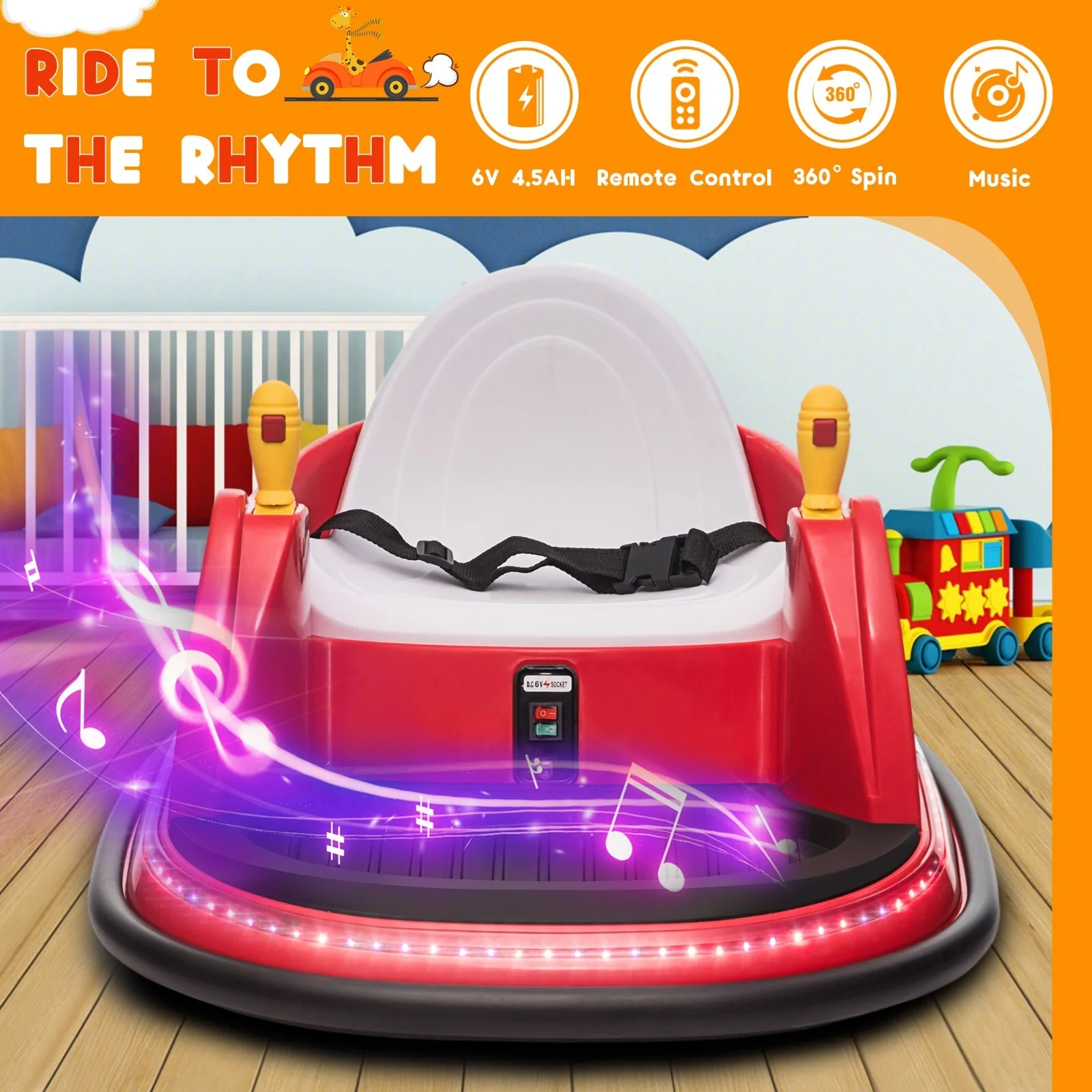 6V Remote Control Ride-On Bumper Car for Toddlers with Flashing Lights - Image 2