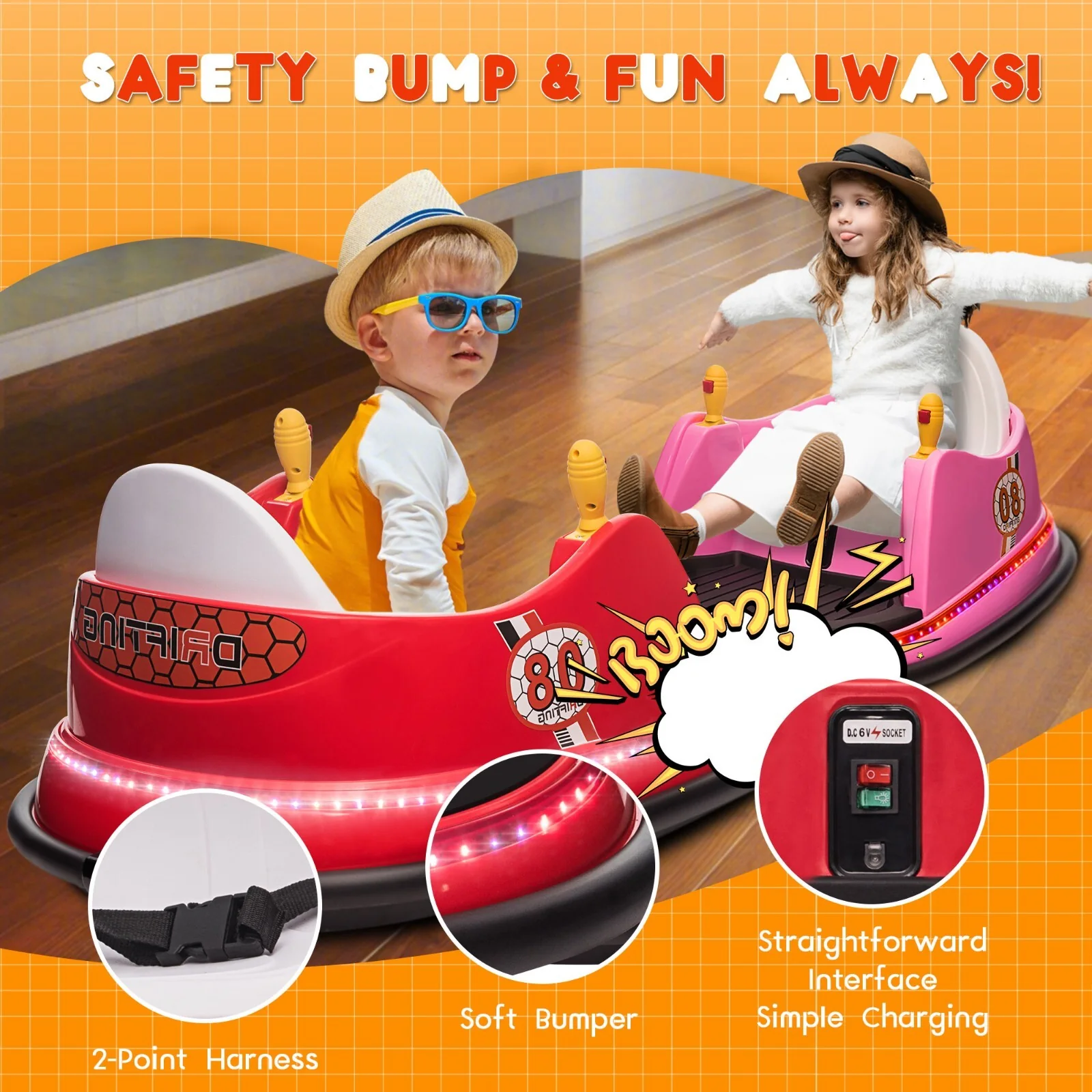6V Remote Control Ride-On Bumper Car for Toddlers with Flashing Lights - Image 4