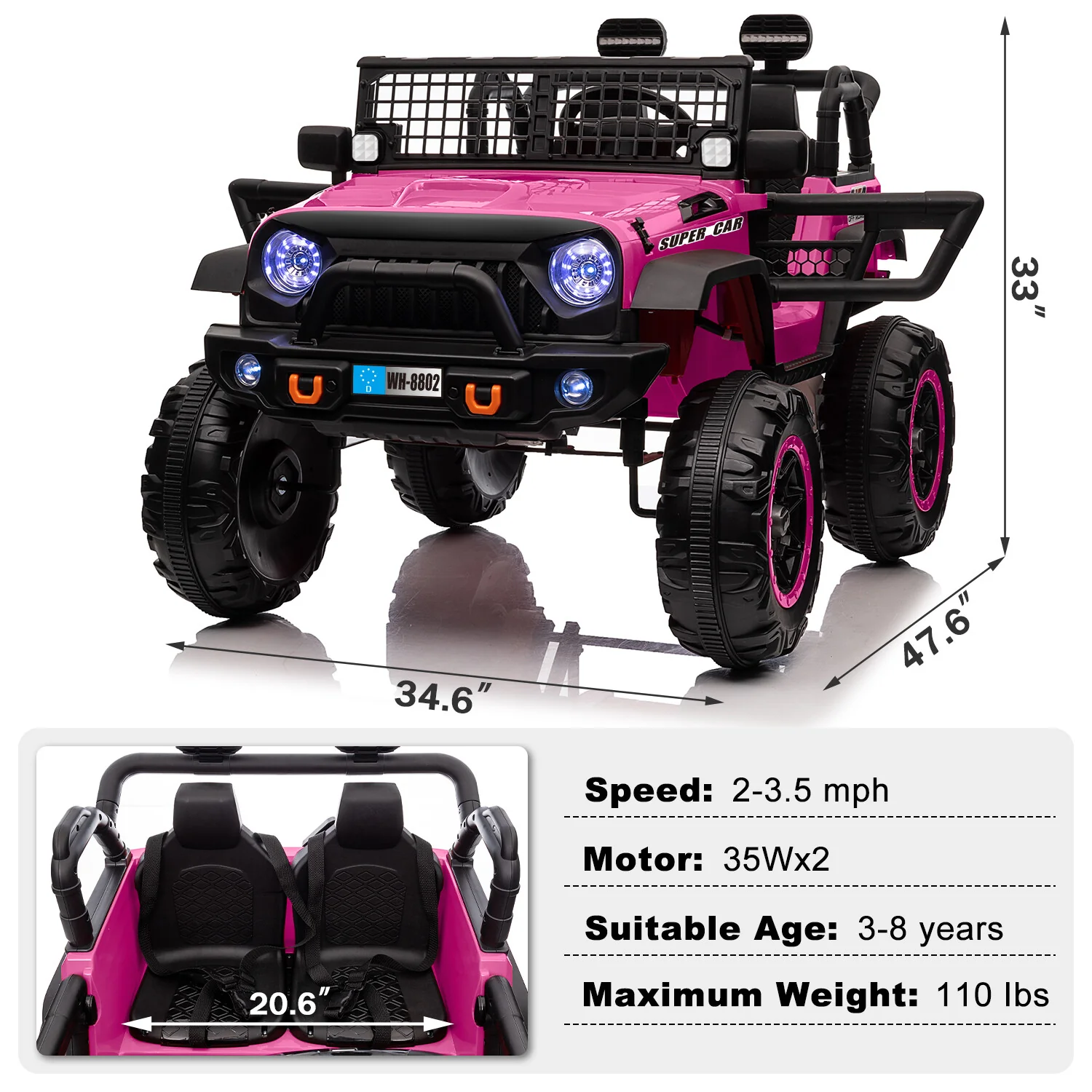 12V Electric Kids Ride-On Truck with Remote Control and 2 Seats - Image 3