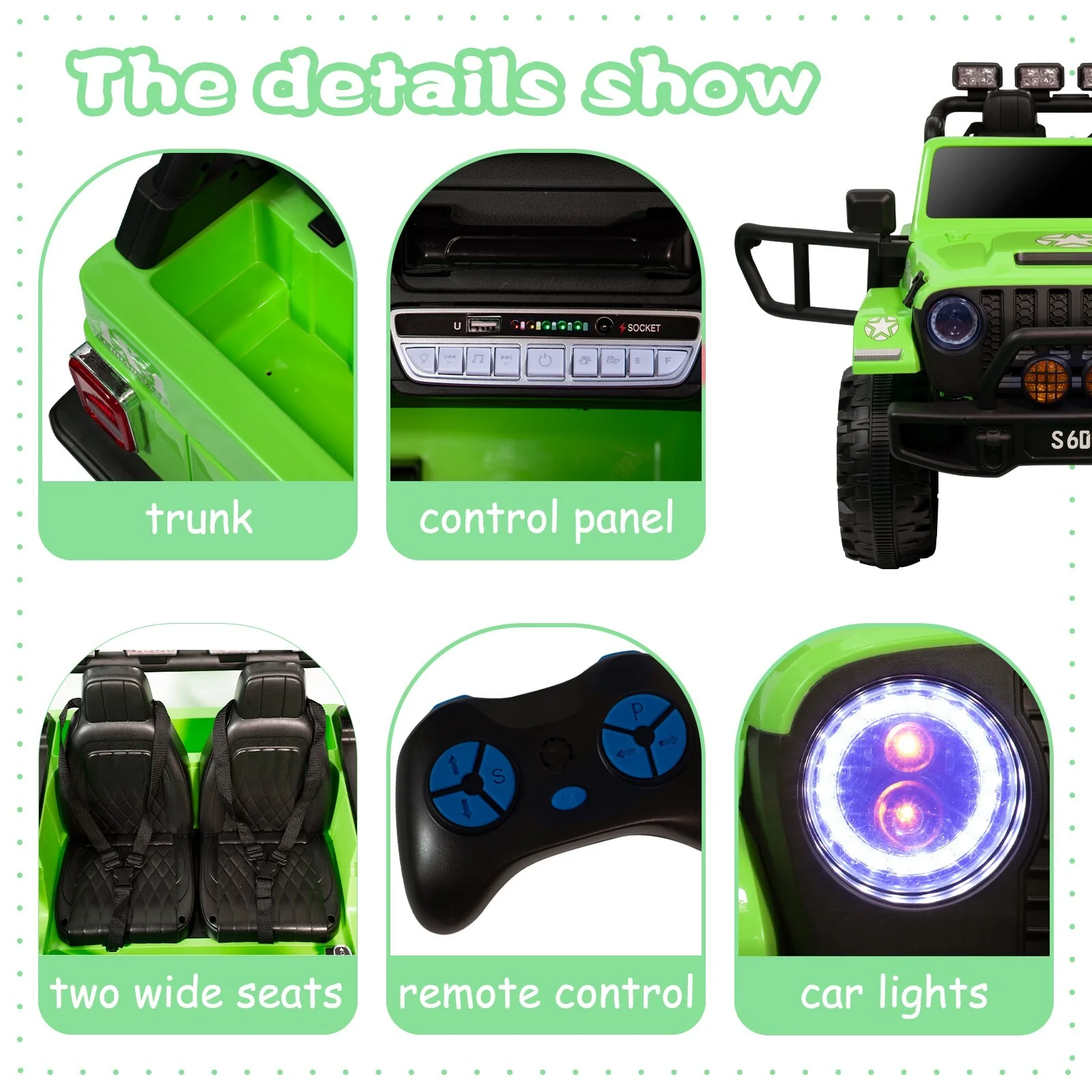 12V Electric Kids Ride-On Jeep Truck with Remote Control Battery-Powered Car Green - Image 2