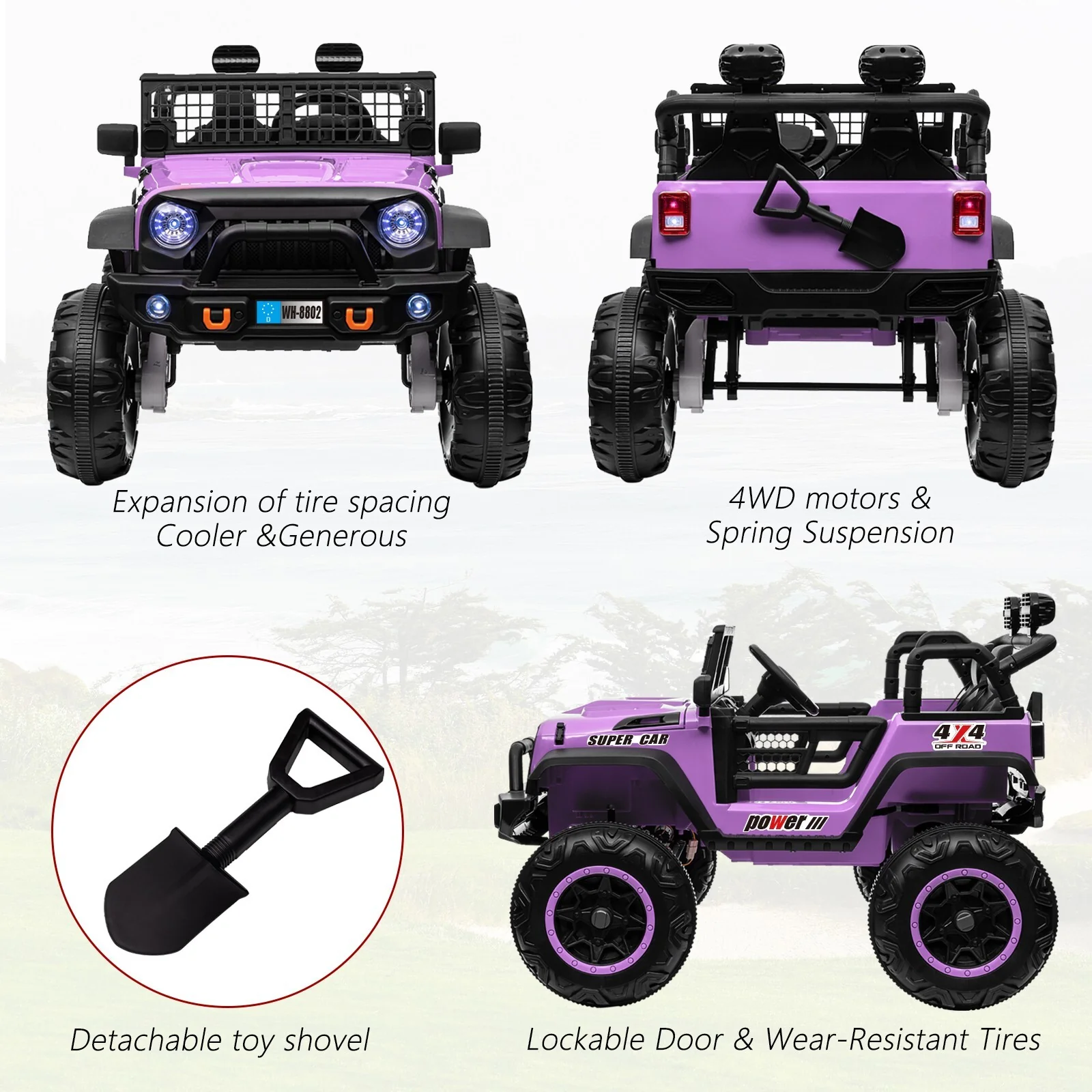 24V Kids Electric Ride-On Truck Purple 2-Seater Switchable 4WD/2WD - Image 2