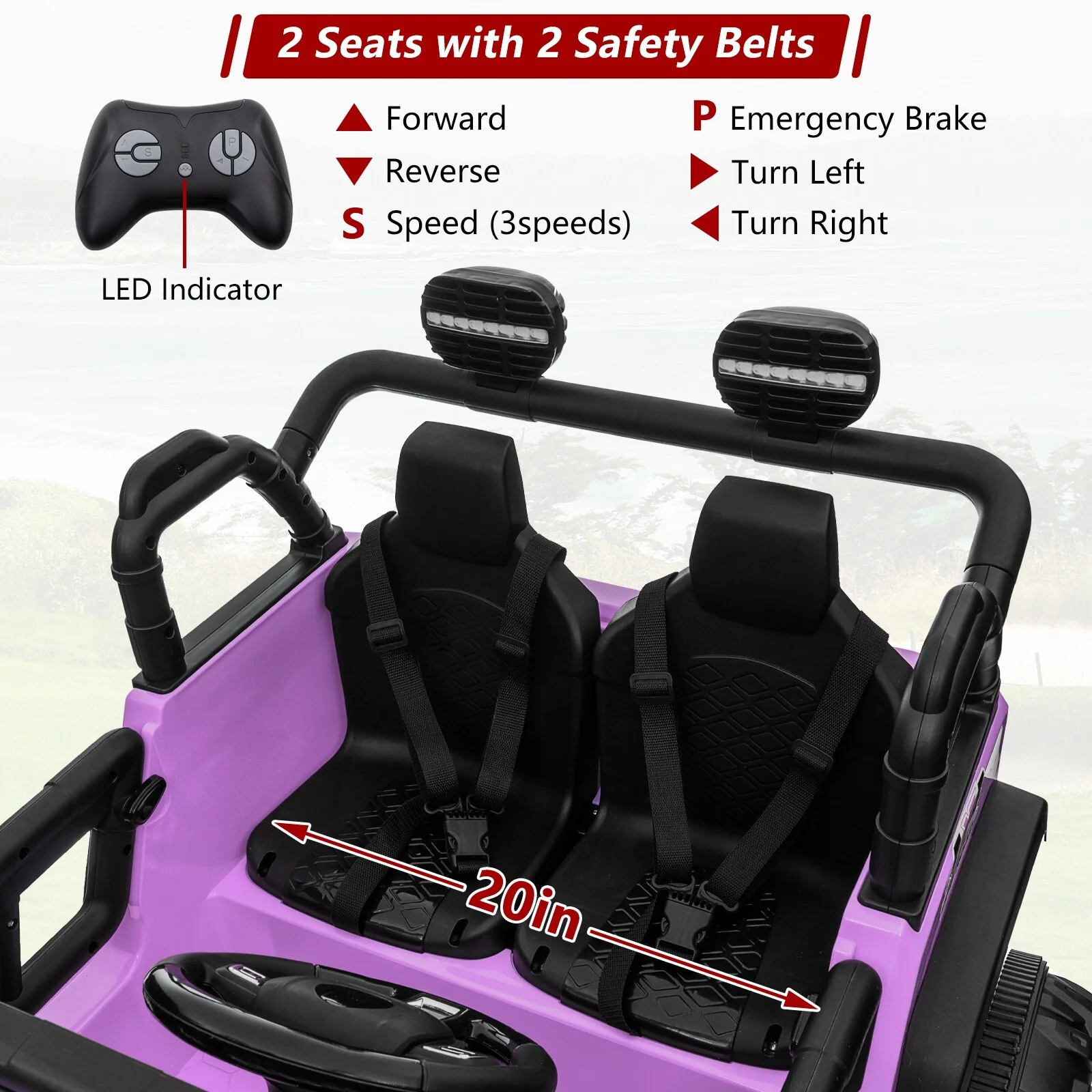 24V Kids Electric Ride-On Truck Purple 2-Seater Switchable 4WD/2WD - Image 5