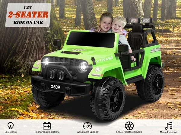 12V Electric Ride-On Jeep Truck for Kids 2-Seater with 3 Speeds Green - Image 13
