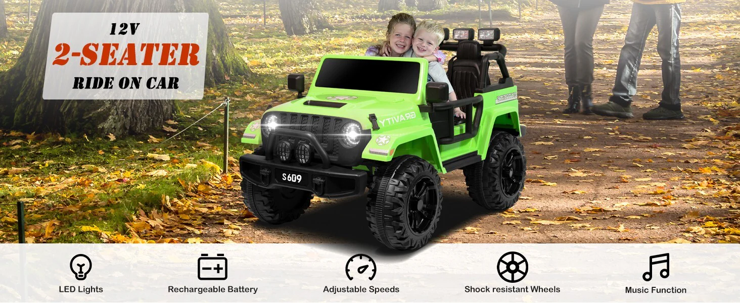 12V Electric Ride-On Jeep Truck for Kids 2-Seater with 3 Speeds Green - Image 14