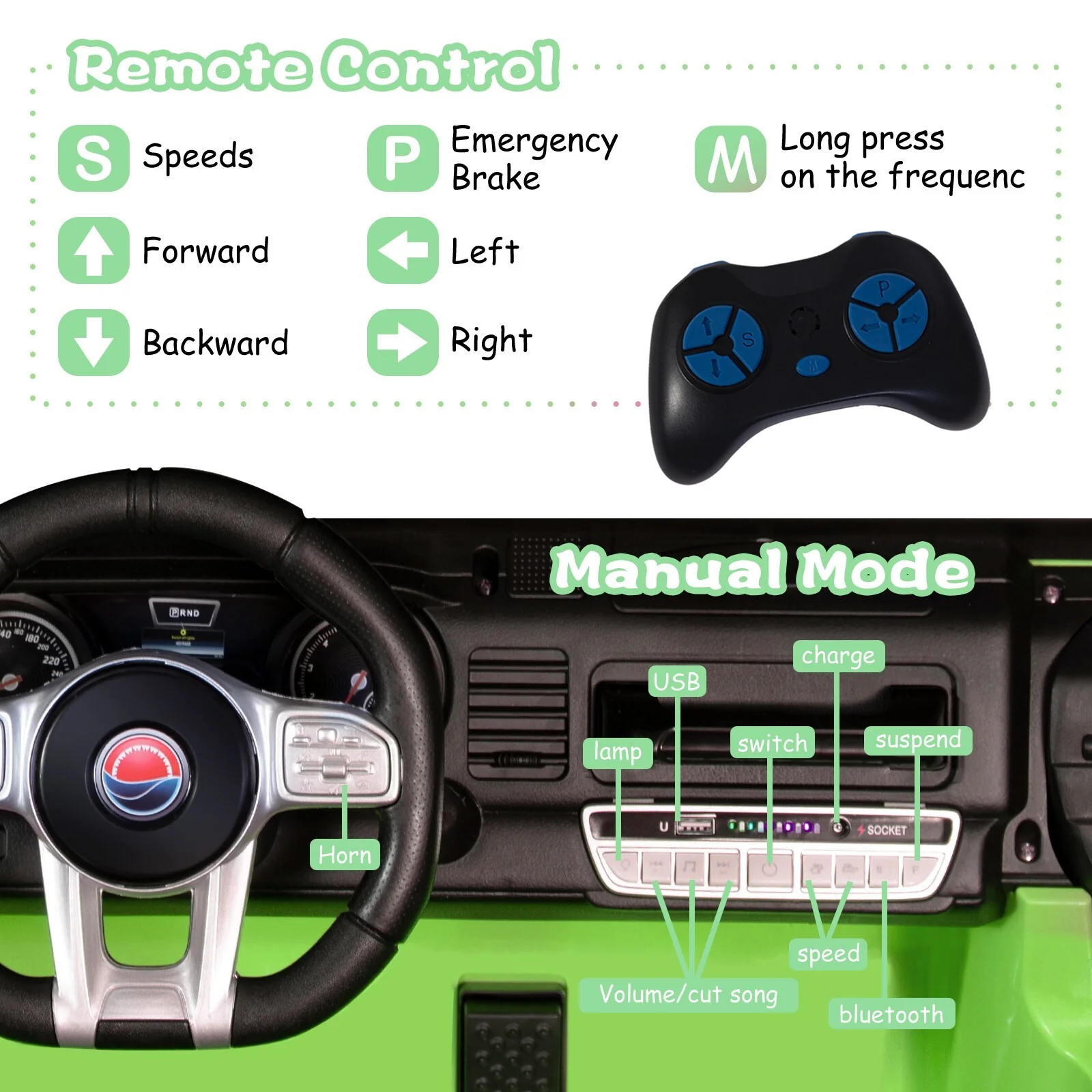 12V Electric Ride-On Jeep Truck for Kids 2-Seater with 3 Speeds Green - Image 3